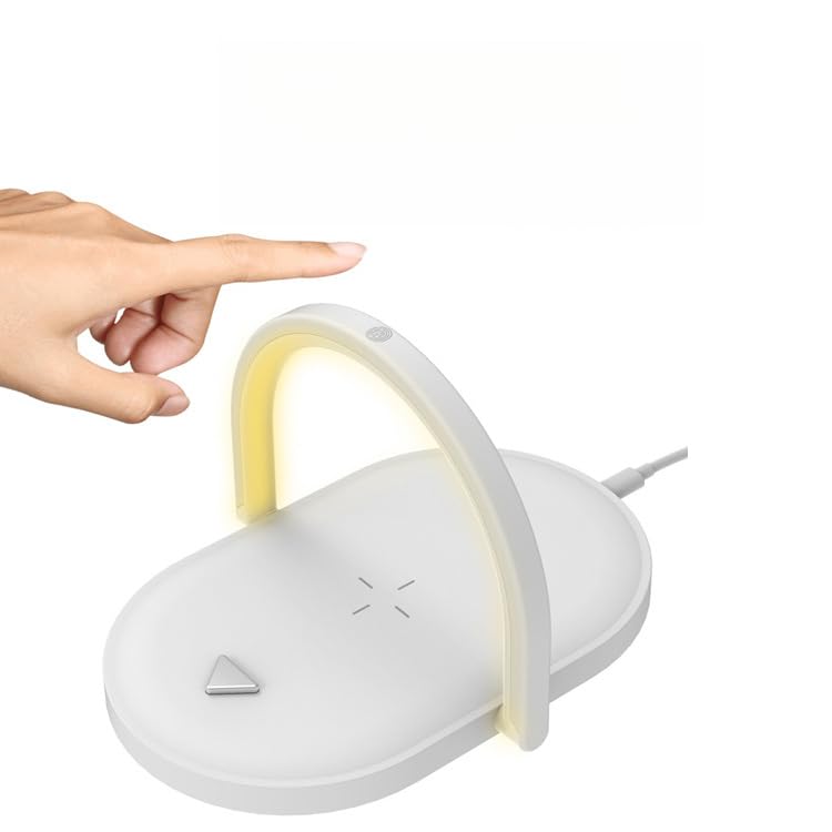Carregador sem fio com luz noturna, suporte de carregamento rápido sem fio de 15 W, lâmpada regulável de 3 níveis com controle de toque, ângulo ajustável de 180°, suporte de telefone para carregamento