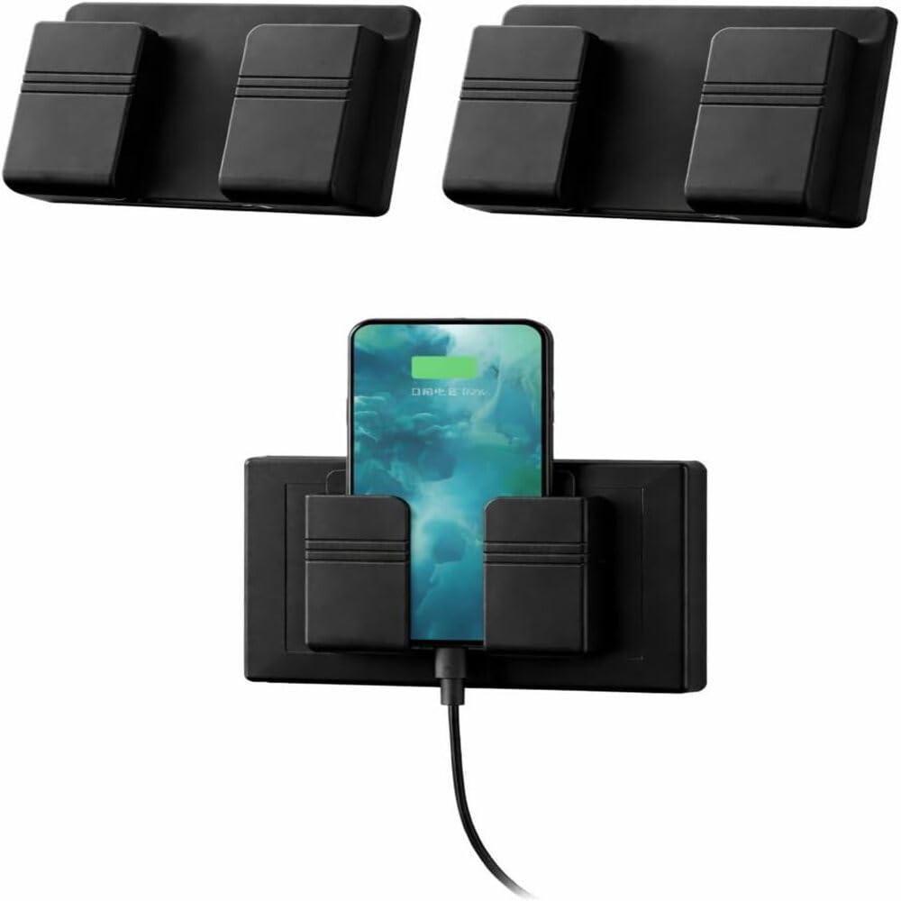 Kit 2 Suportes de Parede para Celular e Controle com Fita Adesiva, Plástico, Branco, Instalação Sem Furos (PRETO)