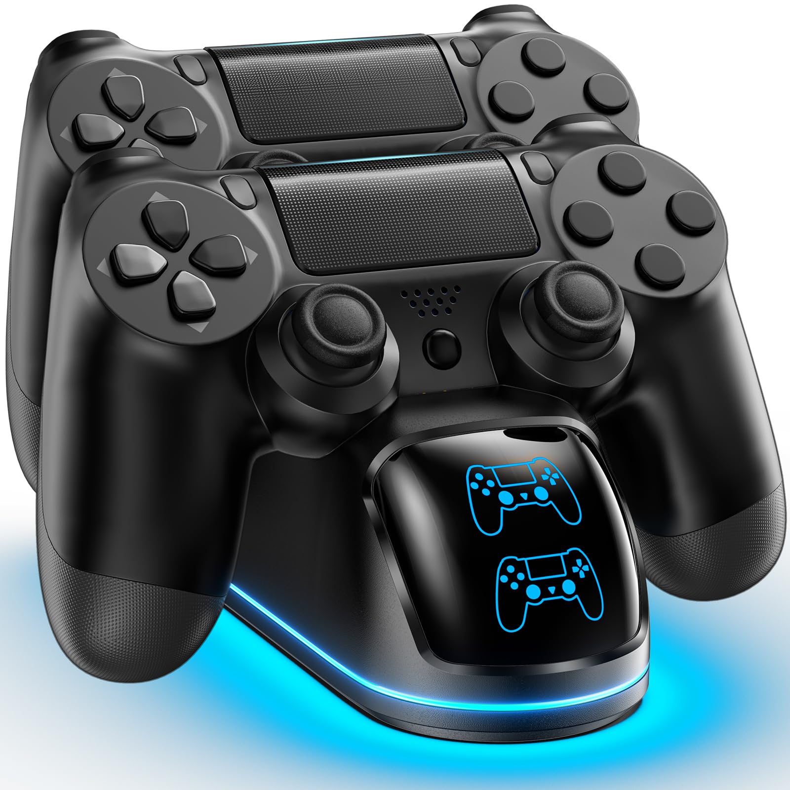 Estação de carregamento para controle PS4, base de carregamento rápido dupla para controle PS4/Slim/Pro Dual Shock 4, suporte de carregamento do controle remoto PS 4 com 9 modos de luz RGB e indicador
