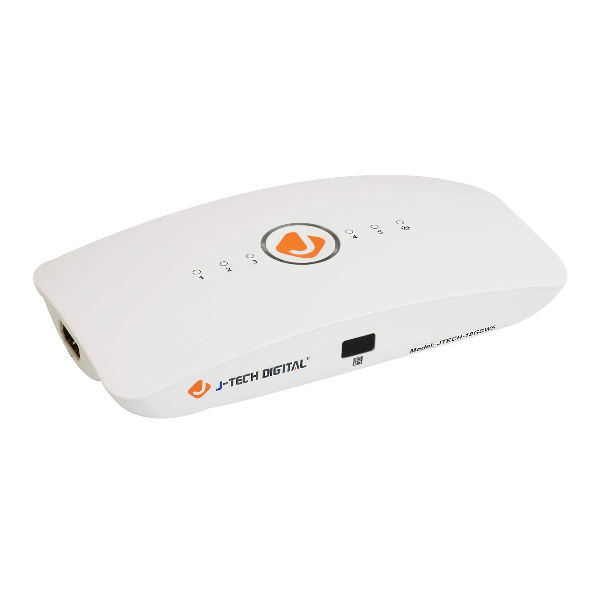 J-Tech Digital Switch Hdmi 5X1 Hdmi 2.0 4K@60Hz, Hdcp 2.2, Hdr, Yuv 4:4:4 com Controle Remoto E Função de Comutação Automática. Driver Control4 Disponível [Jtech-18Gsw5]