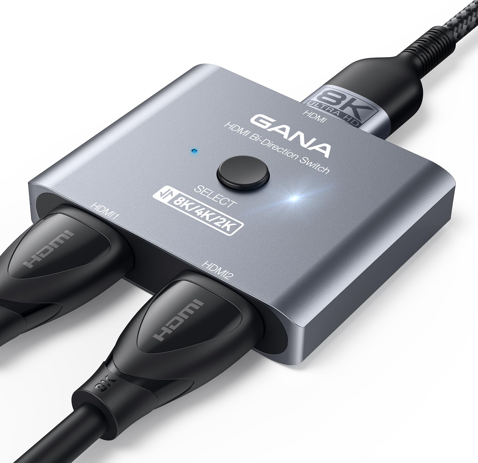 GANA Switch Hdmi 2.1, Divisor Hdmi Bidirecional Ultra Hd 8K com Suporte para 4K@120Hz E 8K@60Hz (Com Cabo Hdmi de 90 Cm), Seletor Hdmi de Alumínio para Ps5/Ps4, Xbox, Roku, Tv E Fire Stick.