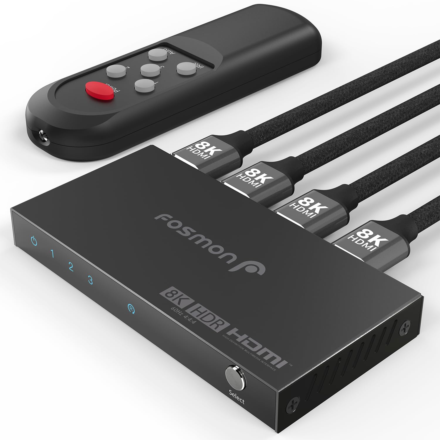 Fosmon Switch Hdmi 8K de 3 Portas com Controle Remoto, Compatível com 8K A 60Hz E 4K A 120Hz, Hdr10+, Hdcp 2.3 de Alta Velocidade (48 Gbps), 3 Entradas E 1 Saída com Comutação Automática, Divisor/Hub