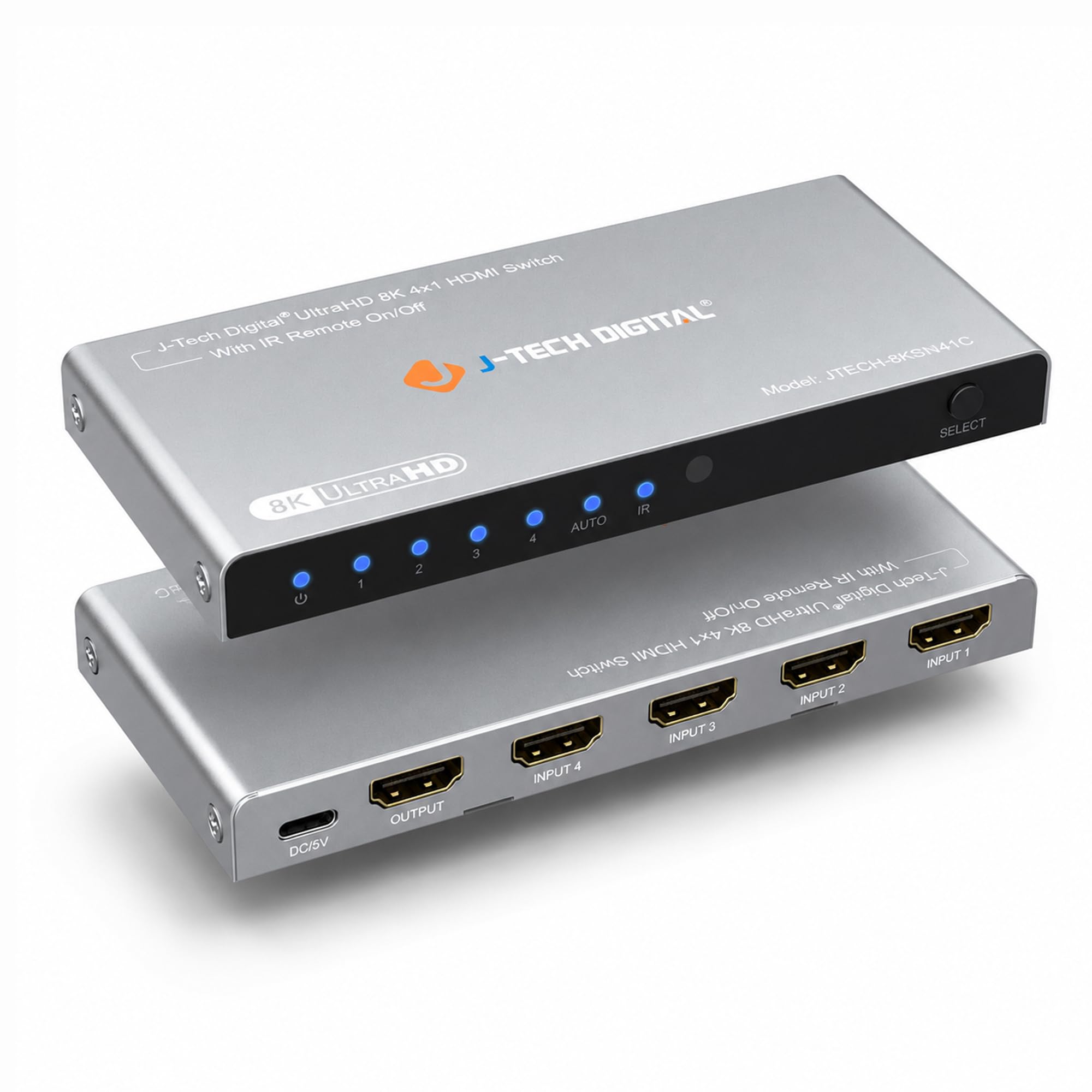 J-Tech Digital Switch Hdmi 4K 120Hz, Switch 2.1 4 Entradas 1 Saída, 8K 60Hz 1080P 240Hz Comutação Automática Por Controle Remoto Ir, Cabo de Alimentação Usb-C, Compatível com Hdr E Dolby Vision, Allm