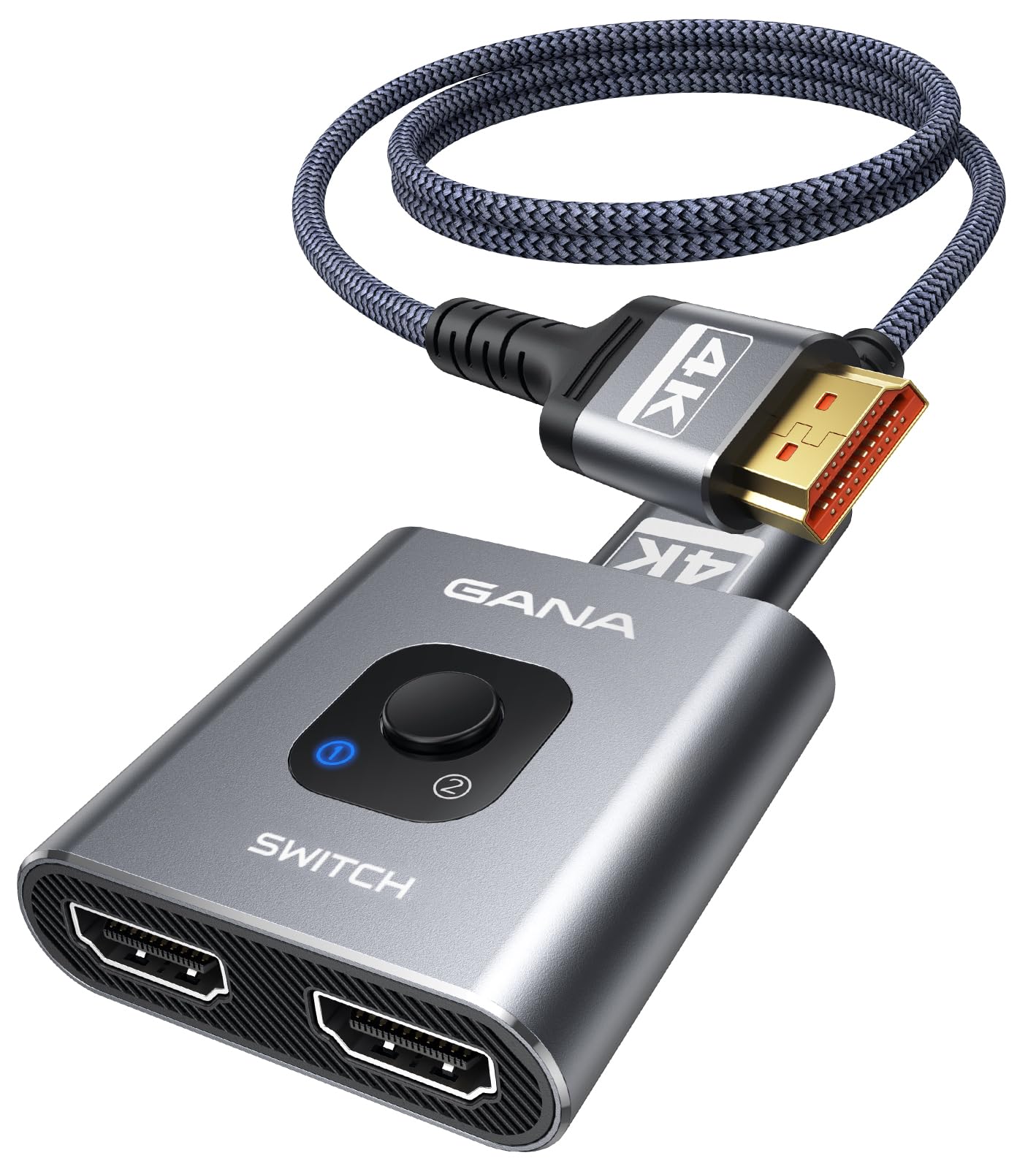GANA Switch Hdmi 4K @ 60Hz Divisor, Switcher Hdmi Bidirecional de Alumínio 2 Em 1 Saída, Hub Hdmi para 3D, Hdr, Compatível com Xbox, Ps5/4/3, Fire Stick, Roku, Blu-Ray Player