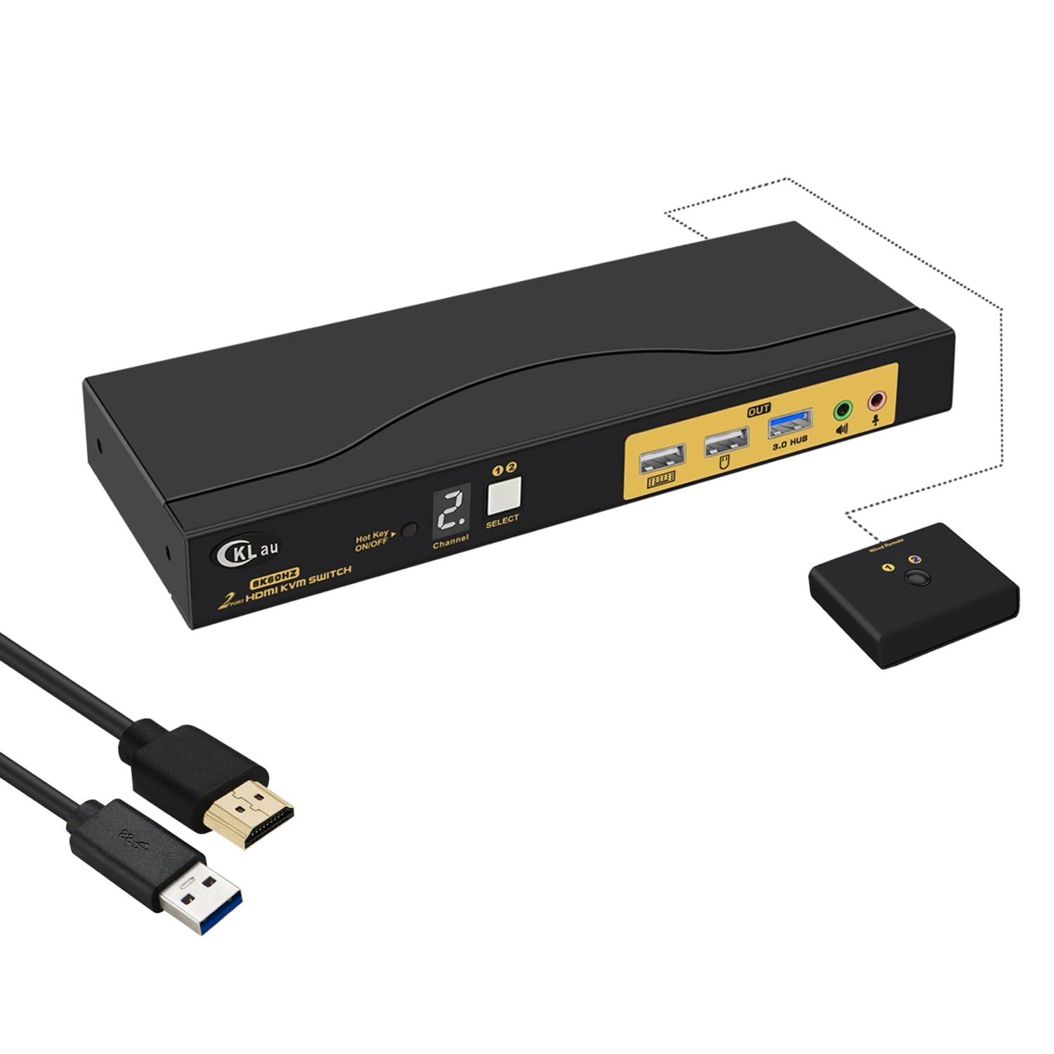 CKLau Switch Hdmi Kvm 2X1 8K A 60Hz 4K 144Hz Com Suporte Para Áudio E Cabos, Alternância Por Teclas De Atalho, Emulação Edição, Fibra Óptica Digital 5.1 Canais, Saída Som Surround 7.1