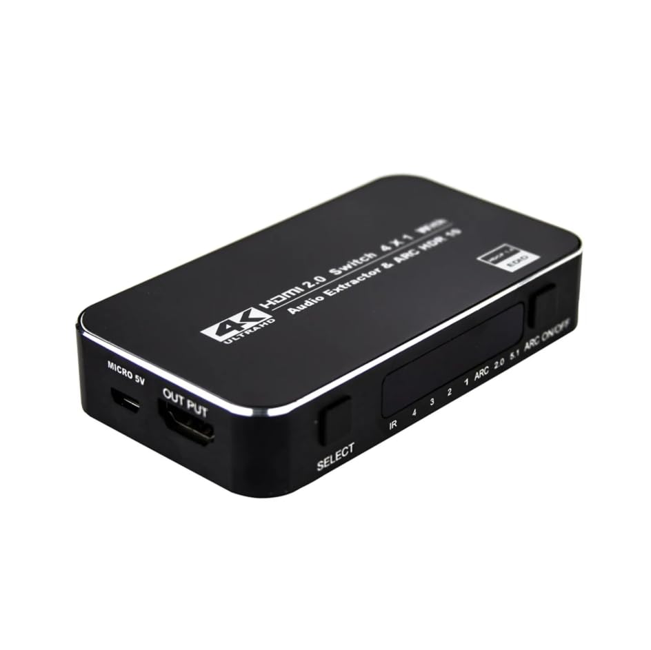 cirilocabos Cirilo Cabos: Switch HDMI 4x1 com Controle Remoto | Suporte 4K Ultra HD | Conecte até 4 Dispositivos HDMI Simultaneamente | Fonte 5V Inclusa