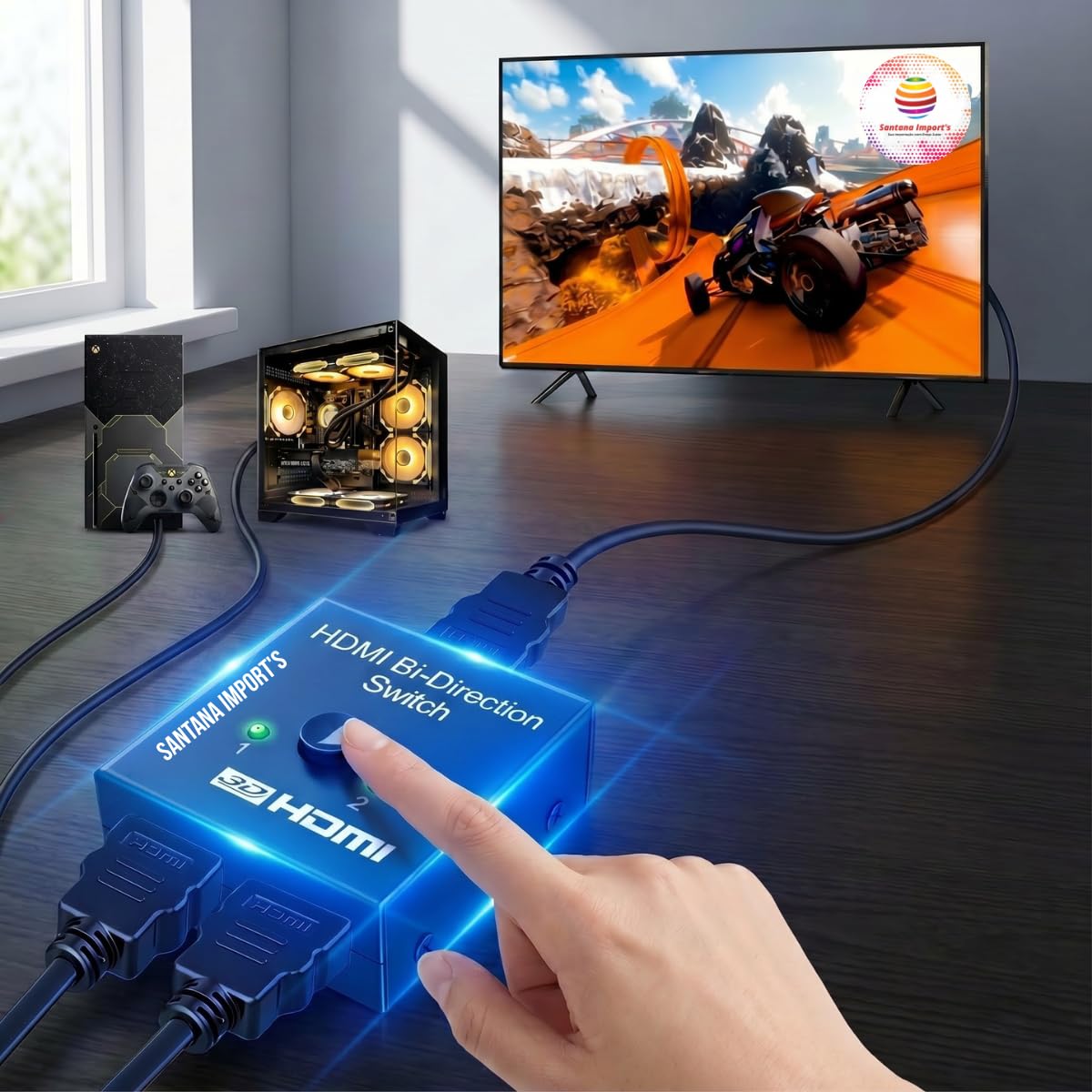 Chaveador HDMI Bi-Direcional 2x1 / 1x2 4K 60Hz | Switch Seletor HDMI 2 Entradas 1 Saída ou 1 Entrada 2 Saídas | Botão Físico com LEDs | Sem Alimentação Externa | Plug & Play