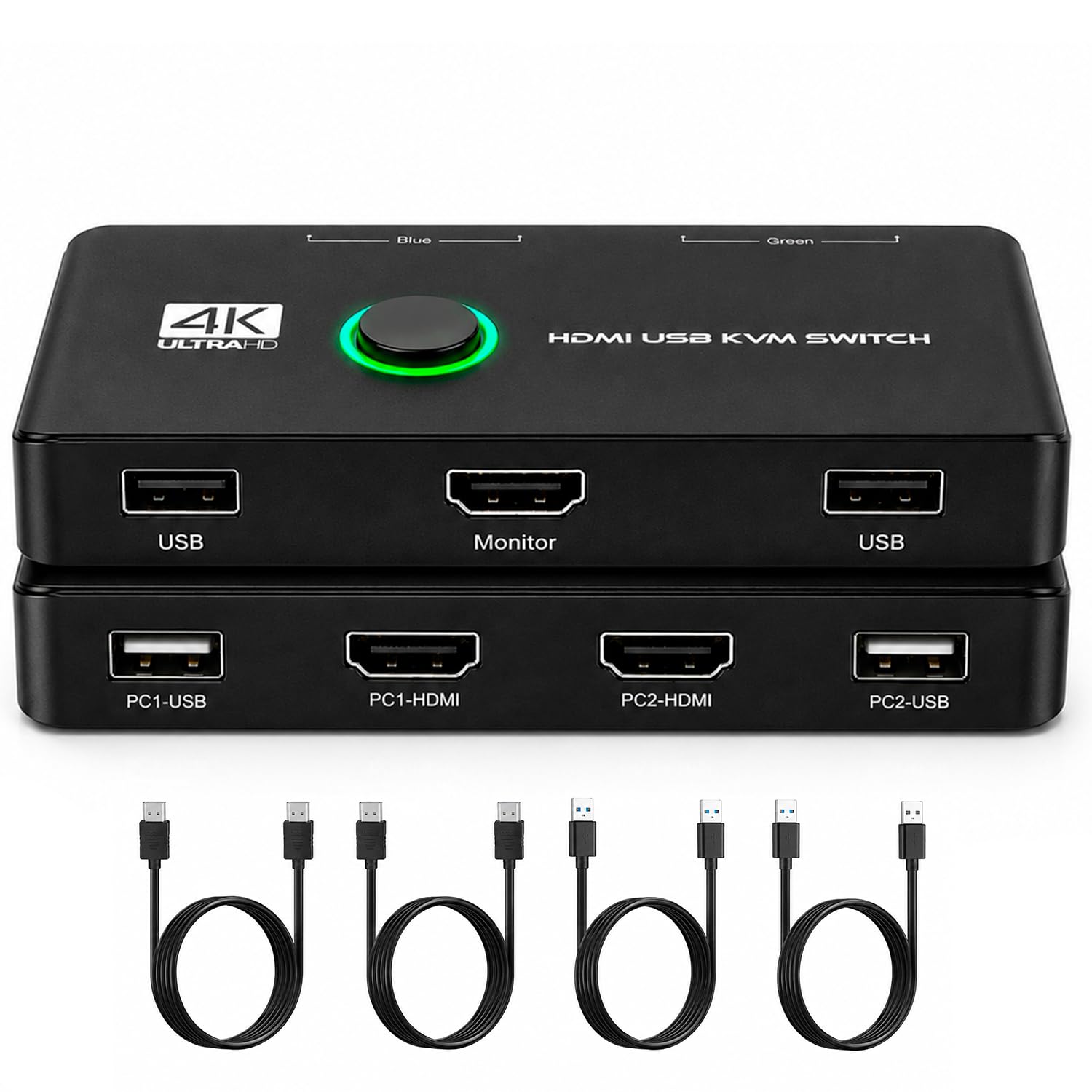 KVM Switch HDMI USB 2x1 4K 60Hz Chaveador Seletor 2 Portas para 1 Monitor e 2 Computadores Compartilha Teclado e Mouse HDMI 2.0 HDCP 2.2 Plug and Play Cabos Inclusos Grupo First Shop