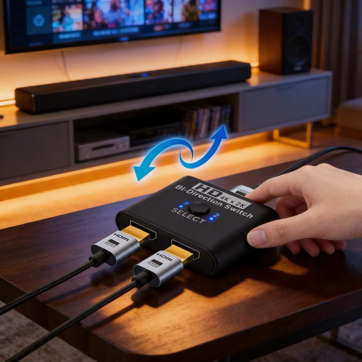 Switch Divisor Chaveador HDMI 1x2 2x1 Bidirecional 4K 60Hz | 2 Entradas 1 Saída ou 1 Entrada 2 Saídas Full HD Hdcp | Compatível com PS5, PS4, PC, Notebook, TV, Monitor, Projetor