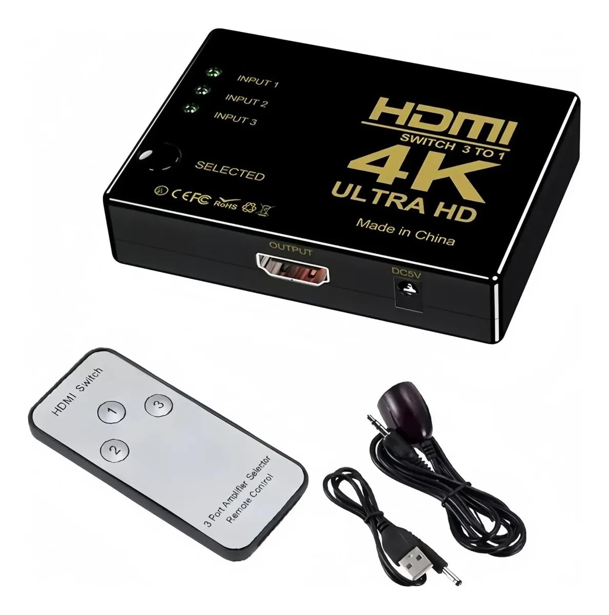 Chaveador HDMI 3 Entradas 1 Saída 4K Ultra HD Com Controle Remoto Switch Seletor Para TV Monitor Projetor