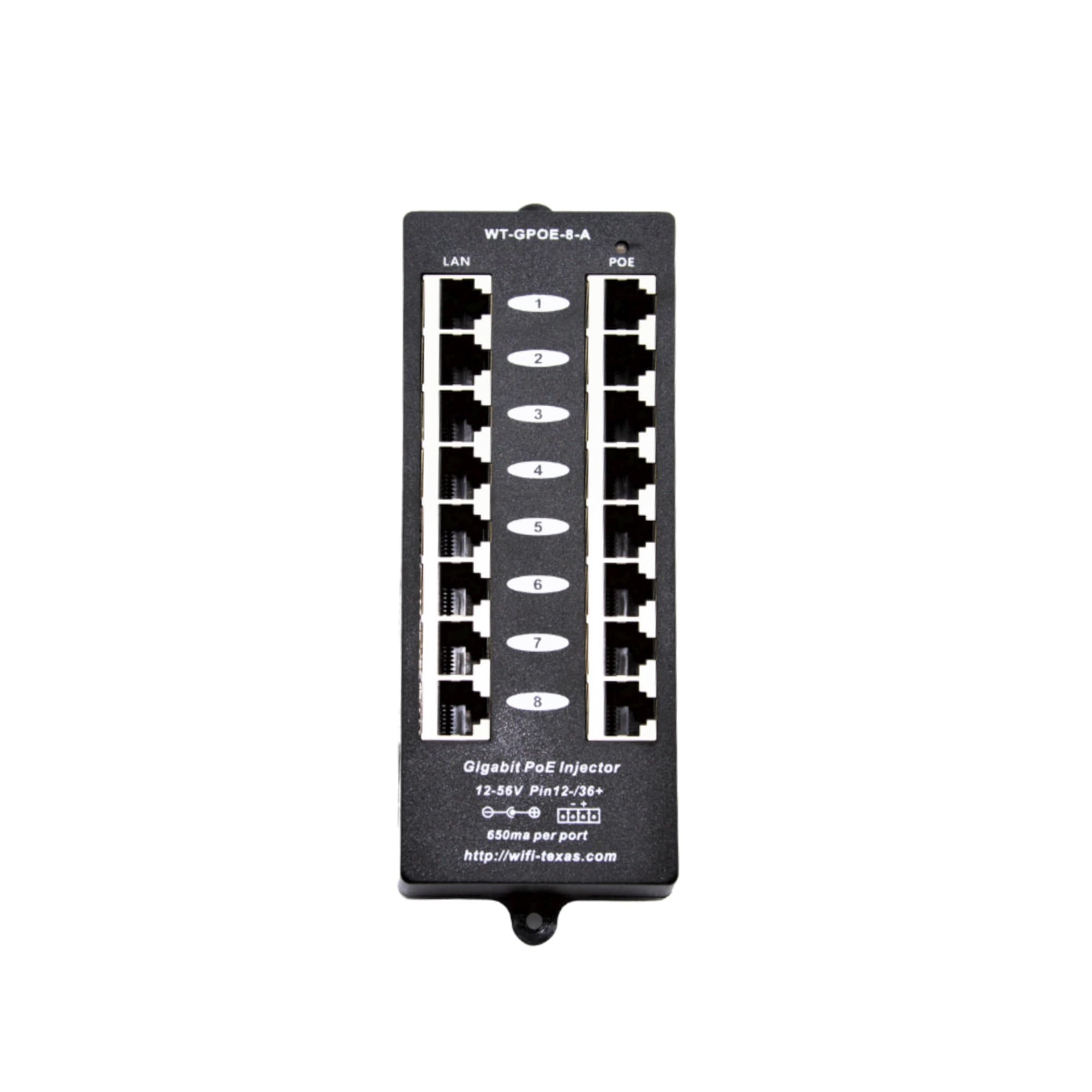 PoE Texas Injetor De 8 Portas - Gigabit Passive Power Over Ethernet, Suporte Parede Frontal Midspan Para Câmeras Segurança, Telefones Ip, Aplicativos Wi-Fi, Funciona Com Switch Não-Poe, Inclui Fonte