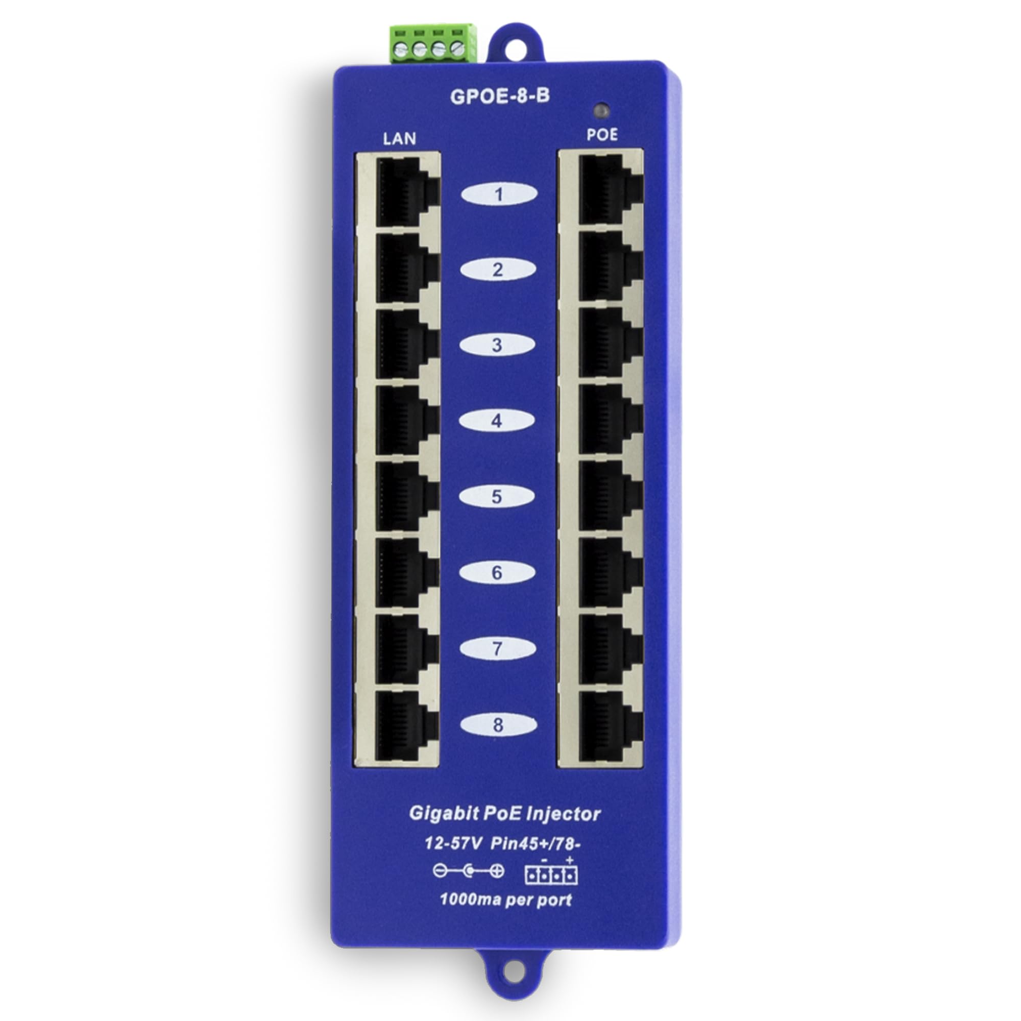 PoE Texas Injetor PoE passivo de 8 portas Gigabit com fonte de alimentação 24V 60W – Substitua 8 injetores por uma instalação limpa – Injetor de montagem na parede para câmeras Ubiquiti UniFi