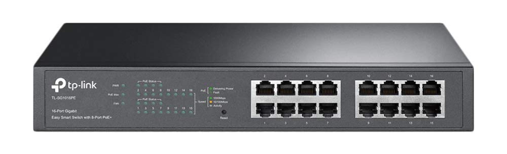 TP-LINK (TL-SG1016PE) 16 portas Gigabit Easy Smart Desktop/Rackmount Switch, 8 portas PoE, metal