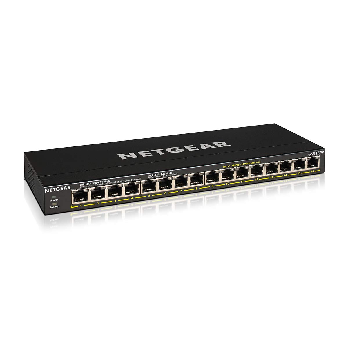 NETGEAR Switch PoE+ não gerenciado Gigabit Ethernet de 16 portas (GS316PP) – com 16 x PoE+ @ 183W, Desktop ou Suporte de Parede