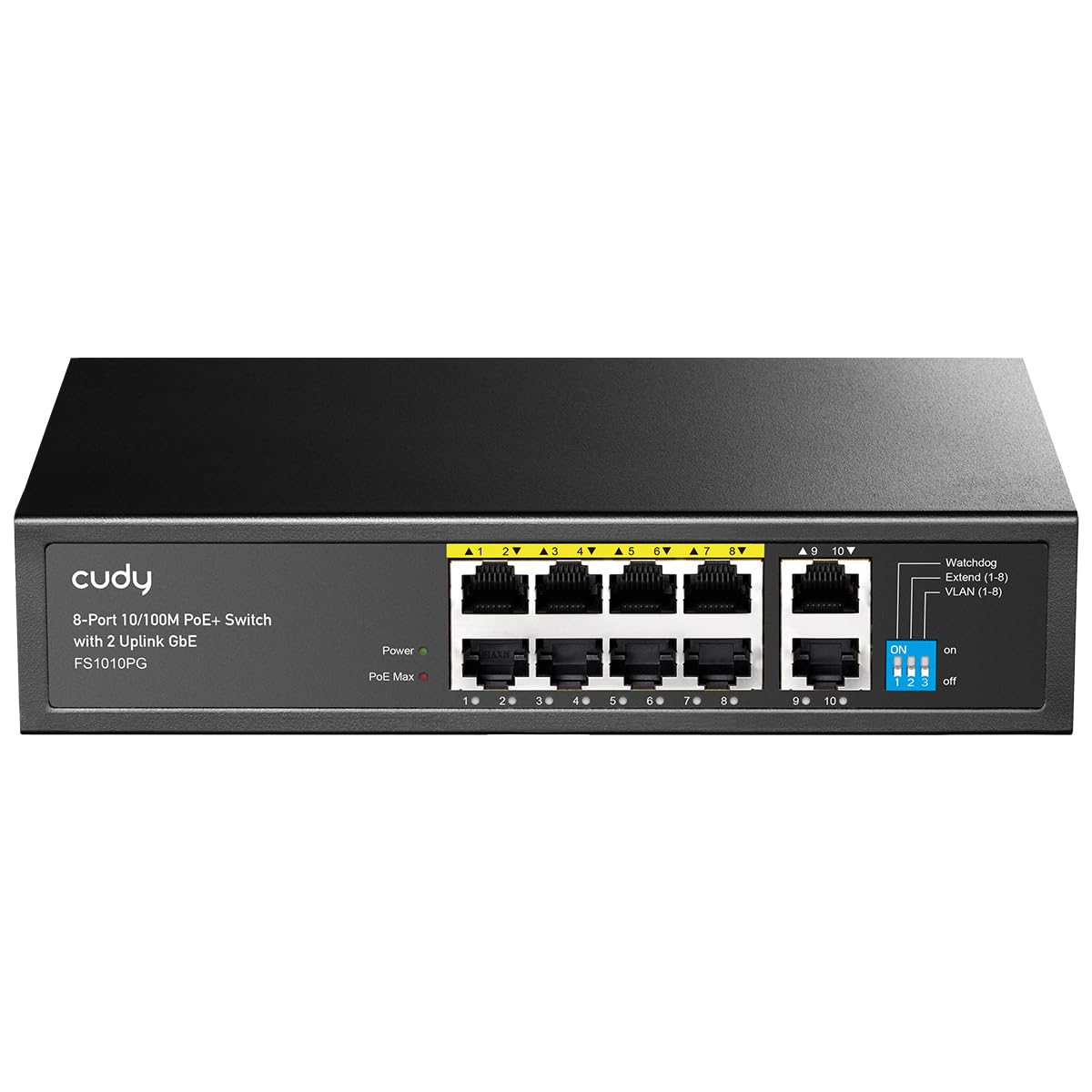 Cudy Switch Poe Fast Ethernet 10/100Mbps De 8 Portas 8 Portas Poe+ @120 W, Plug & Play Metal Resistente Com Portas Blindadas Modo De Extensão Modo De Prioridade (Fs1010P)