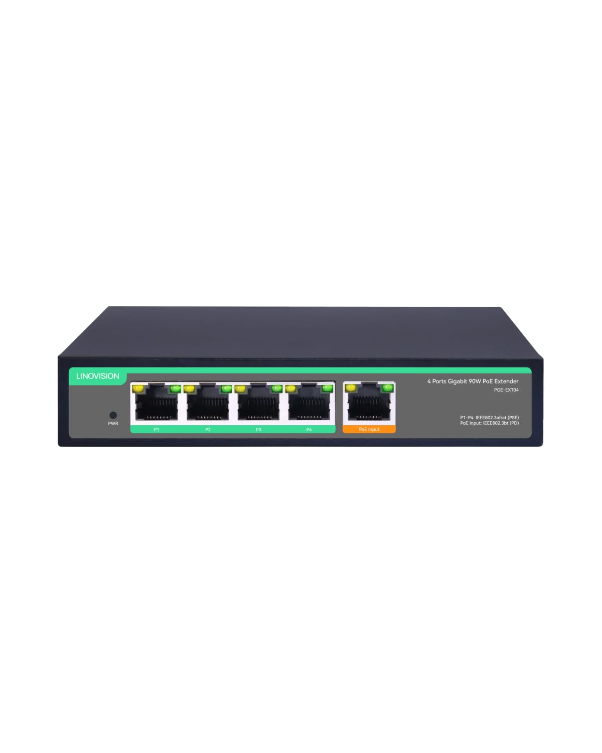 Switch de passagem Gigabit PoE de 4 portas LINOVISION e extensor PoE com entrada PoE++ de 90 W, repetidor PoE IEEE802.3af/at/bt, 1 entrada e 4 saídas POE, switch alimentado por PoE++ para câmeras IP