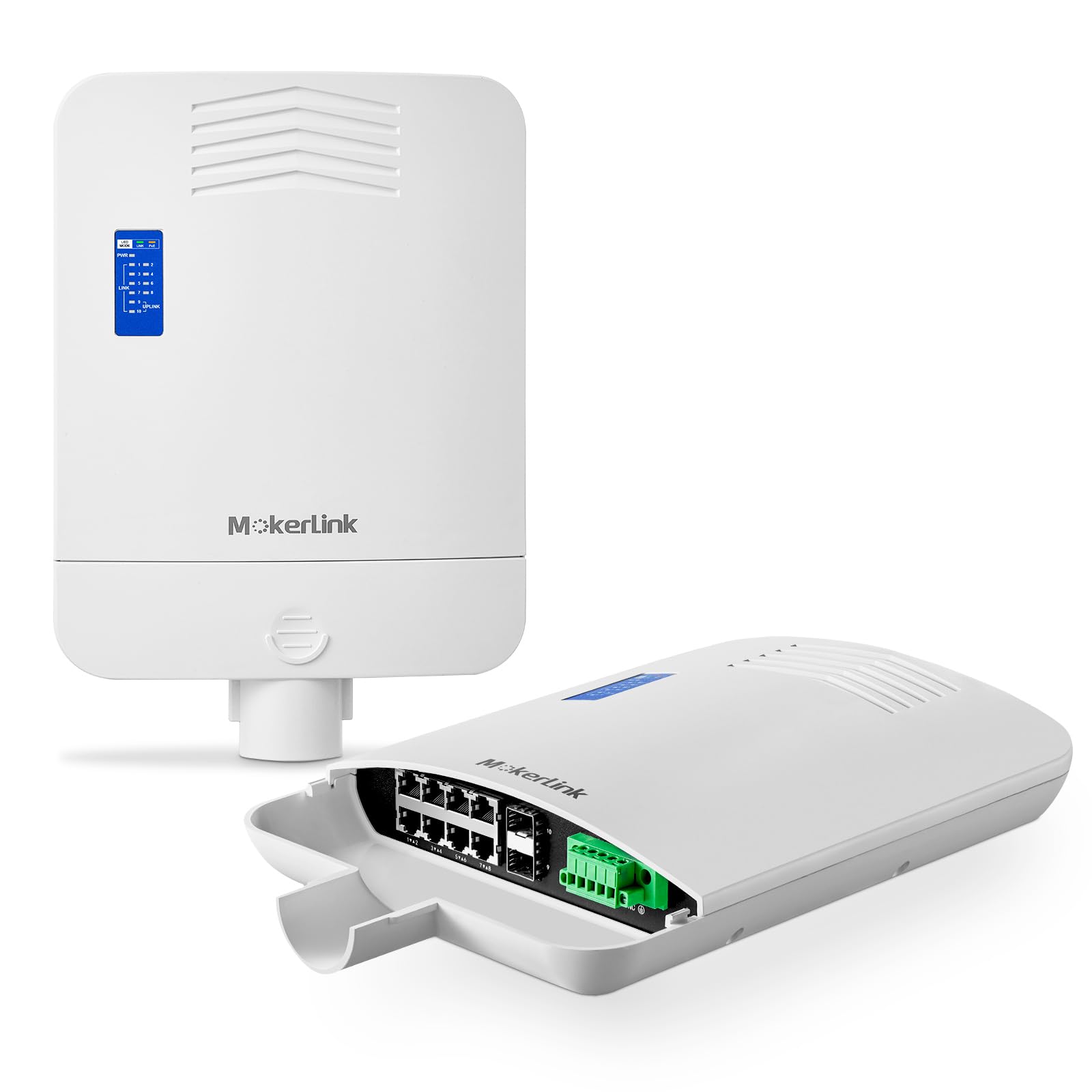 MokerLink Switch Poe Gigabit para Exterior com 10 Portas, 8 Portas Poe Gigabit, 2 Portas Sfp Gigabit, 96 W, Ieee 802.3Af/At, À Prova de Intempéries Ip65, Plug & Play.