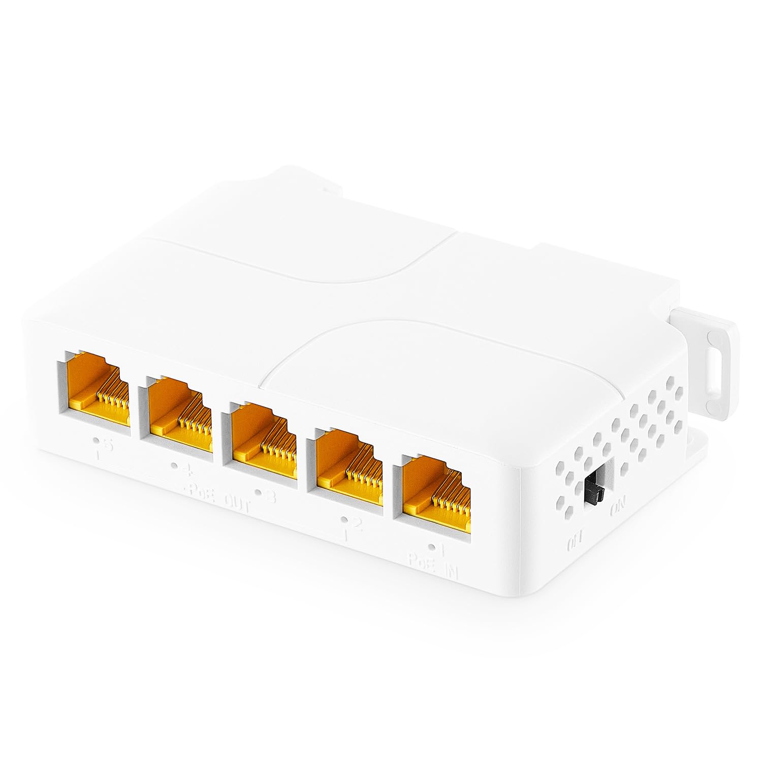 Binardat Switch Gigabit Poe Passthrough, Extensor Poe com 1 Entrada Poe e 4 Saídas Poe, Ieee 802.3Af/At/Bt com Alimentação Poe 90W, Ethernet 10/100/1000Mbps, Montagem Em Trilho Din e Parede - Plug