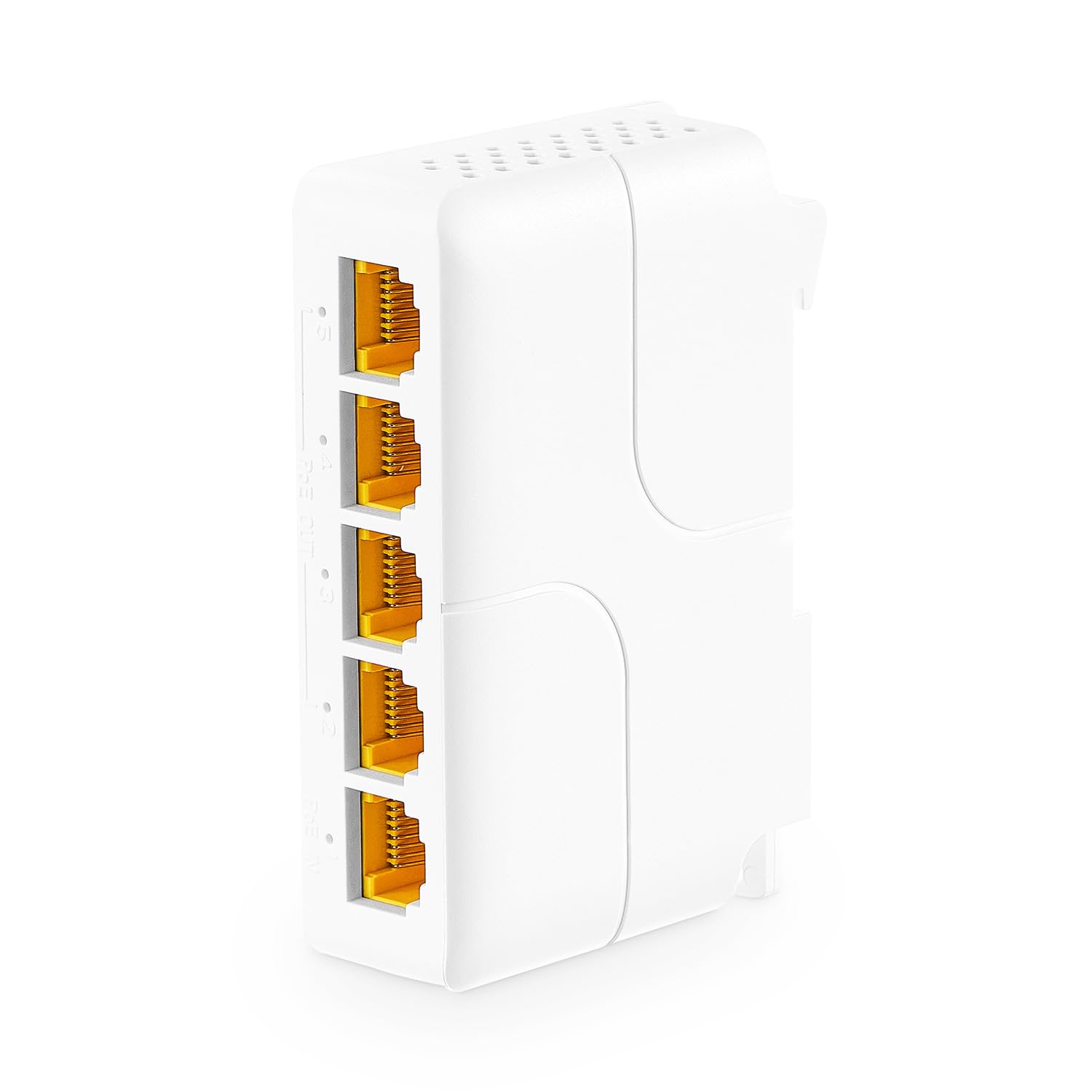 MokerLink Extensor Poe Gigabit de 5 Portas, Repetidor Poe Ieee 802.3 Af/At/Bt de 90 W, 10/100/1000 Mbps, 1 Entrada Poe e 4 Saídas Poe, Switch Poe Pass-Through para Montagem Em Parede e Trilho Din