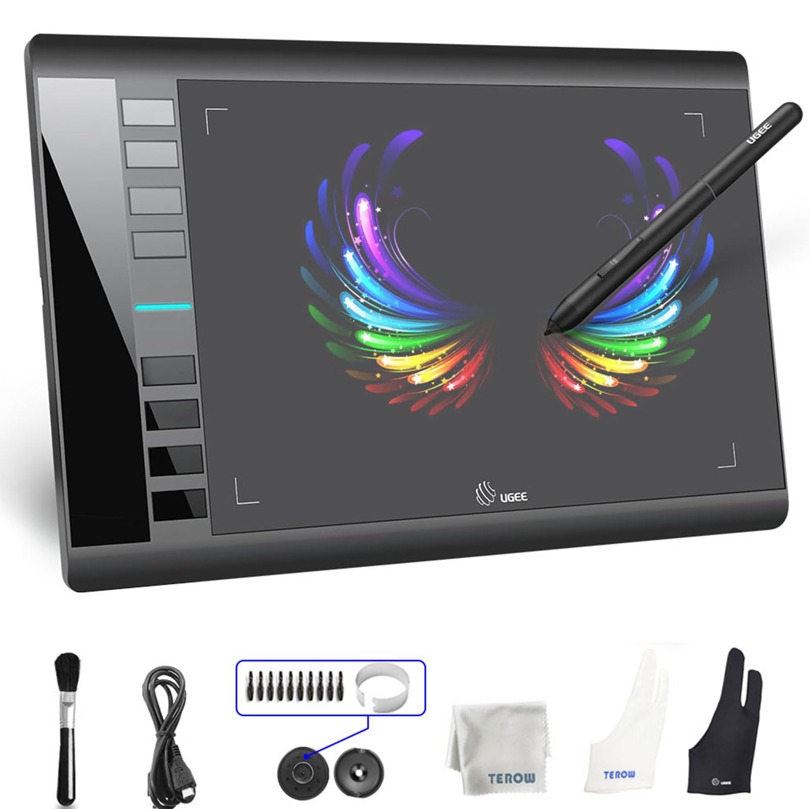 Tablet de desenho gráfico, UGEE M708, bloco de desenho digital grande de 25,4 x 15,2 cm com 8 teclas de atalho de caneta de 8192 níveis, tablets gráficos para computador gráfico de criação de esboço
