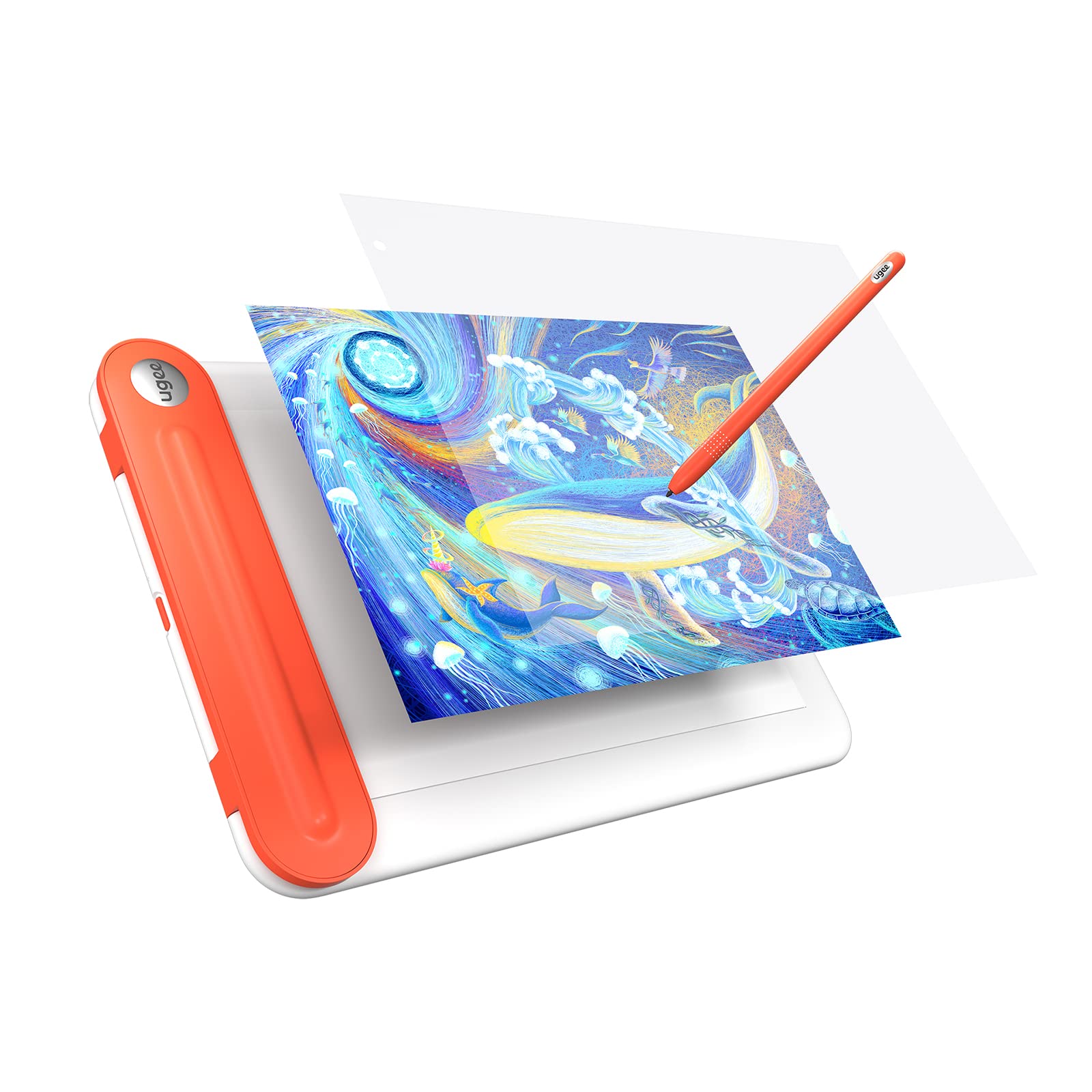 Tablet de desenho com Bluetooth 5.0, bloco de desenho UGEE Q8W com área de atividade grande de 20 cm, tablets de desenho digital com 8192 níveis de caneta sem bateria, suporte para