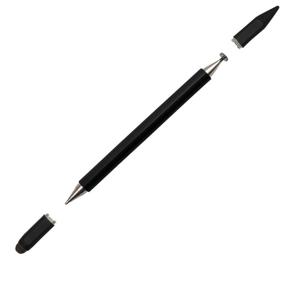 Caneta 3 em 1 Stylus Touch Capacitiva e Esferográfica – Ponta Fina e de Borracha para Celular e Tablet – Compatível com iOS e Android - Preta