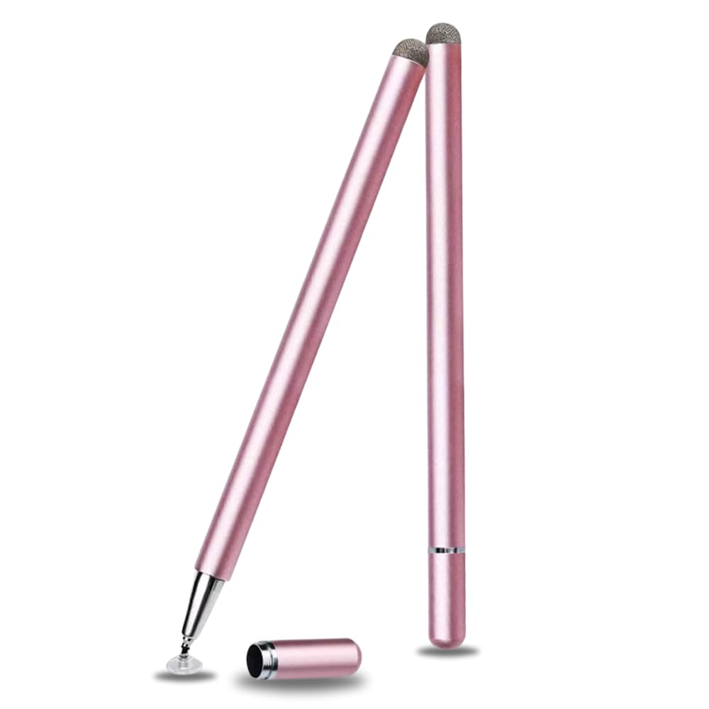 Caneta Stylus Capacitiva 2 em 1 Universal Para Telas Touch Tablets, smartphones e notebooks compatíveis com Apple, Samsung, Xiaomi, Motorola Sem Bateria, Sem Bluetooth Alta Precisão (Rosa)