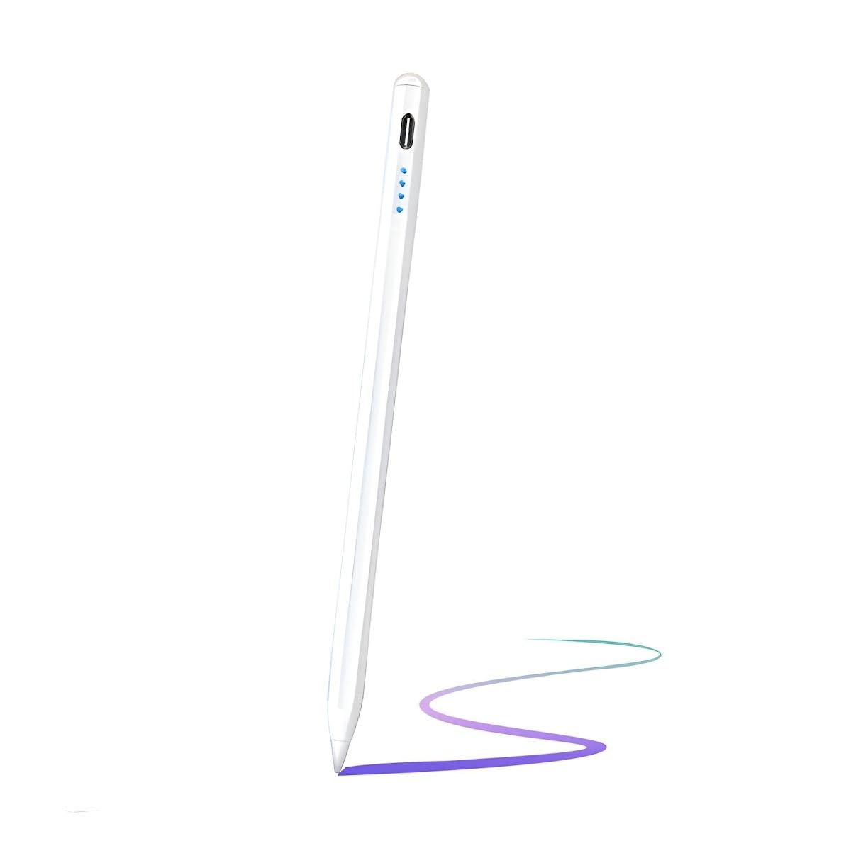 Caneta Digital Universal para Tablets com Controle Touch, Branca, Recarregável USB-C, Compatível com iOS, Android e Windows, Ponta de 1.7mm