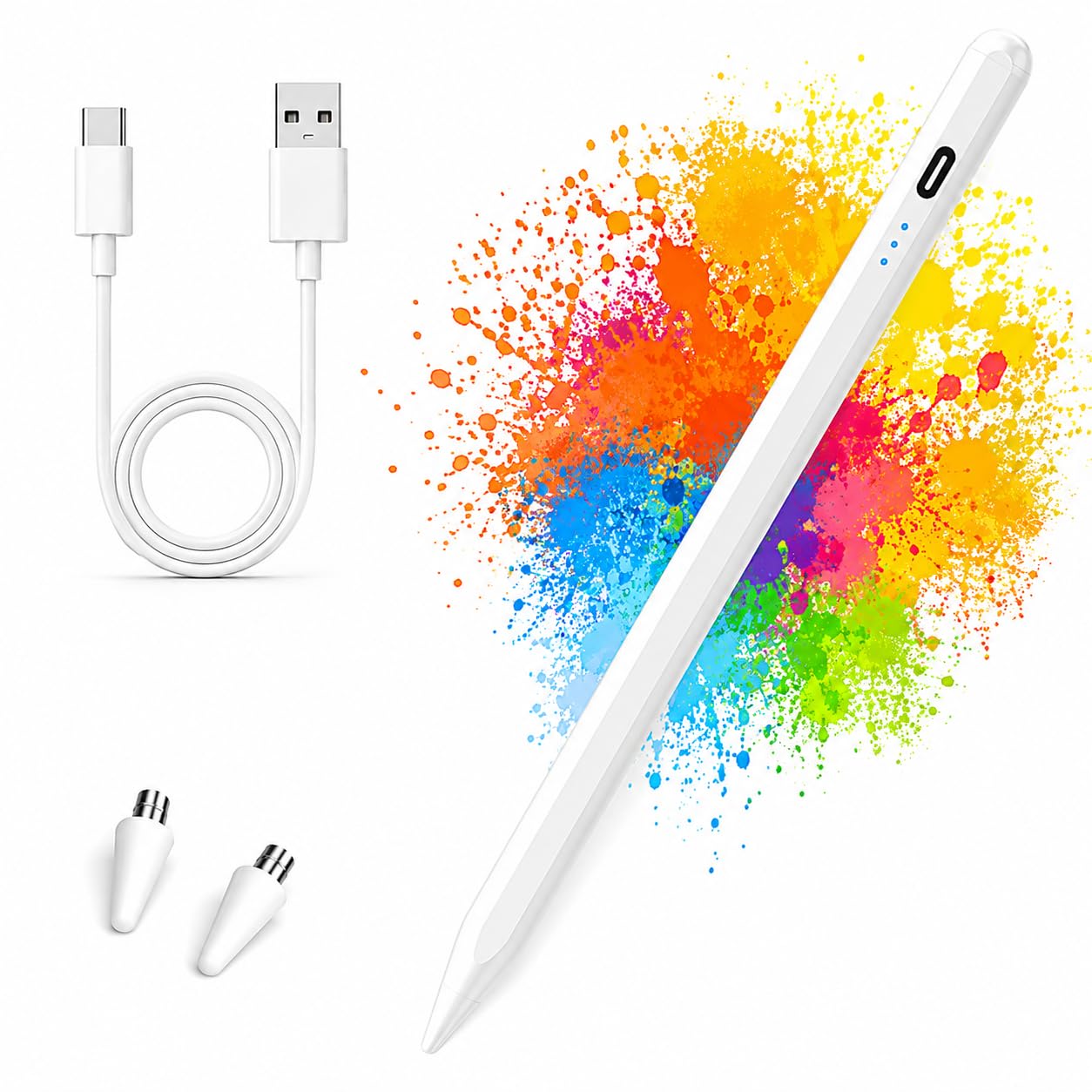 Caneta Digital Stylus Touch Screen Recarregavel USB Ponta Fina 1.5mm com Indicador LED Compatível com iPad, Tablet, Celular Notebooks Android ou IOS Caneta Capacitiva Universal