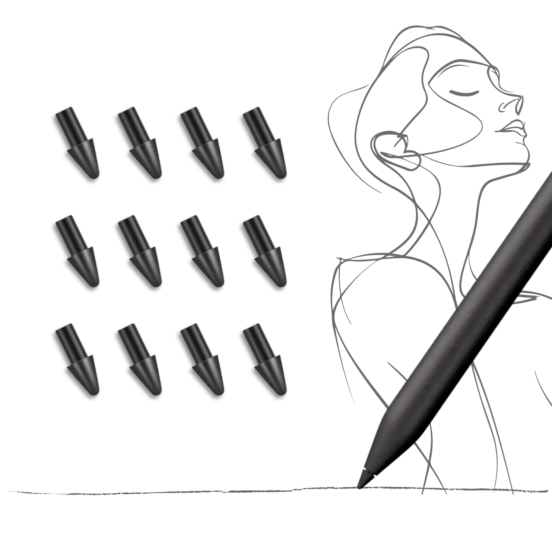Pontas de marcador preenchidas com carbono para caneta profissional de | (6 peças) Pontas de marcador premium com escrita semelhante a papel, escrita digital suave e esboço
