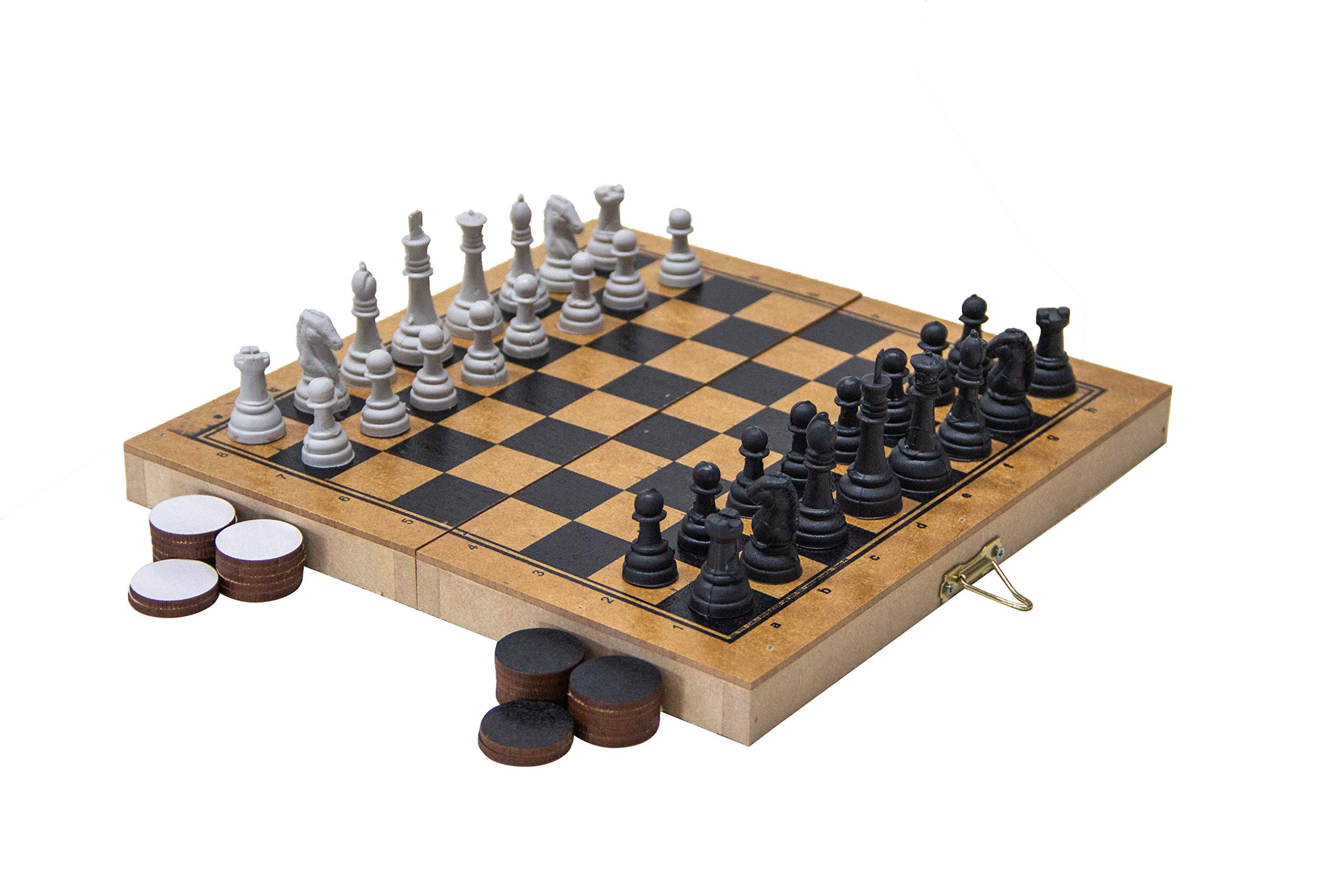 Carlu Brinquedos - Xadrez e Damas Colegial Jogo de Tabuleiro, 4+ Anos, 32 Peças, Multicolorido, 1176