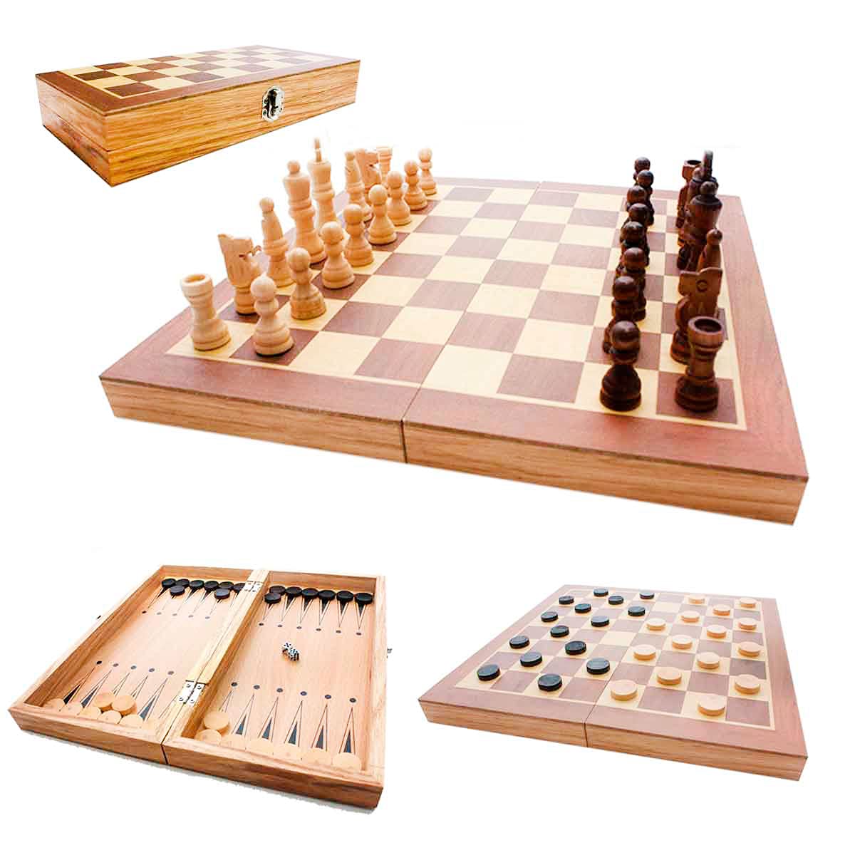 Jogo Xadrez Dama Gamão Madeira Tabuleiro 3 Em 1 40x40