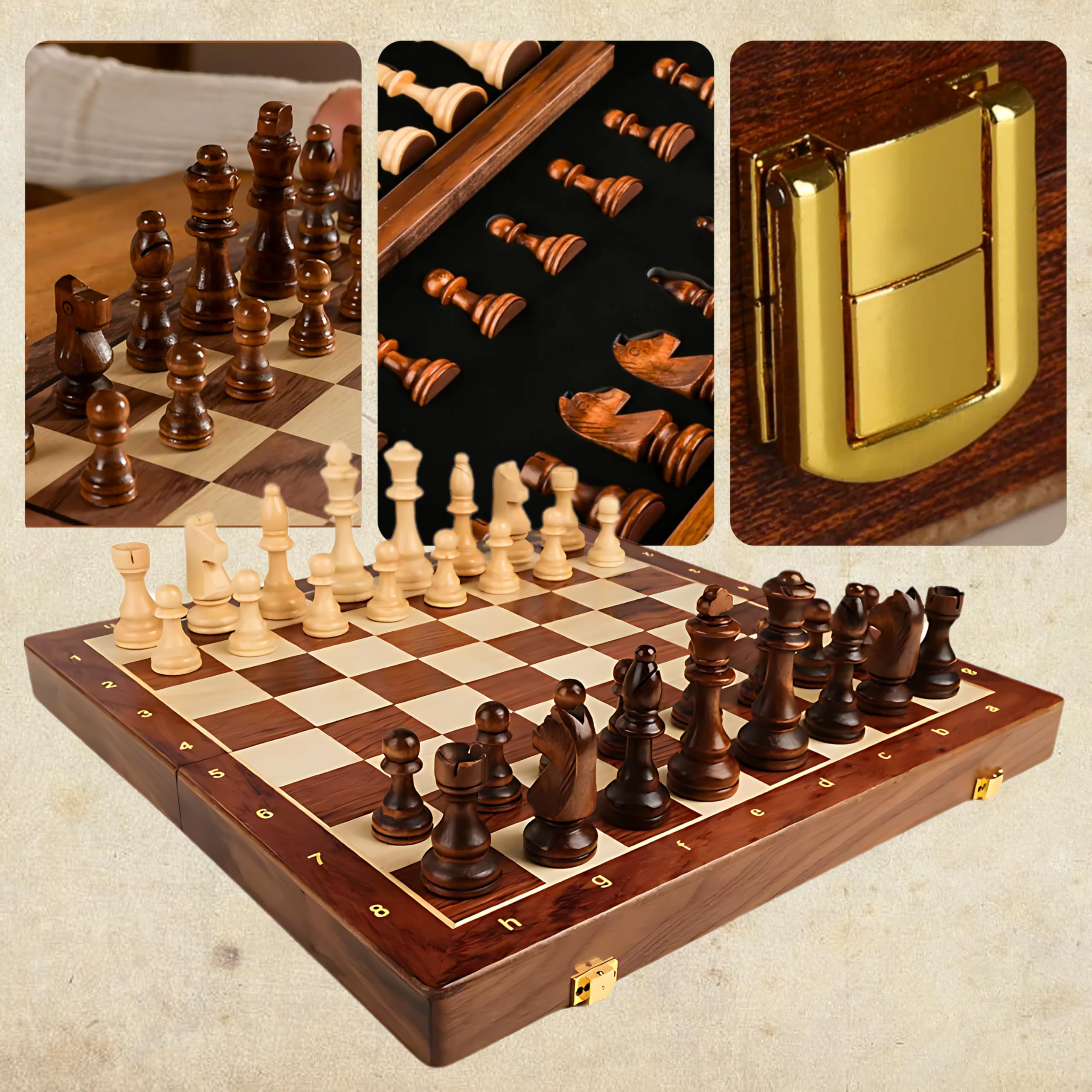 Jogo Xadrez Clássico Profissional Grande Luxo 39x39 cm | Tabuleiro e Peças 100% Madeira Reflorestada, Acabamento em Verniz, Rainhas Extras