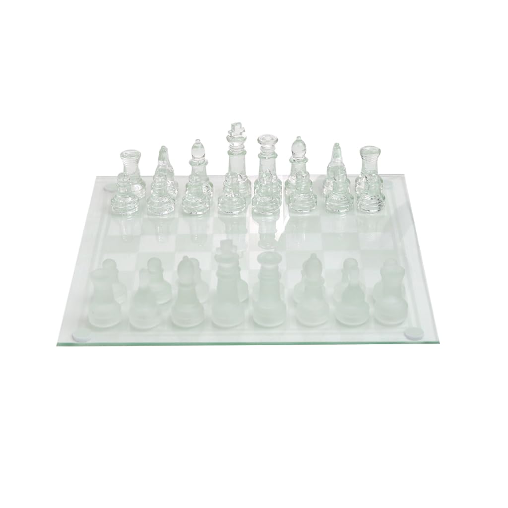 Genérico Jogo de Xadrez com Tabuleiro e Peças de Vidro 20x20cm - 2 Jogadores