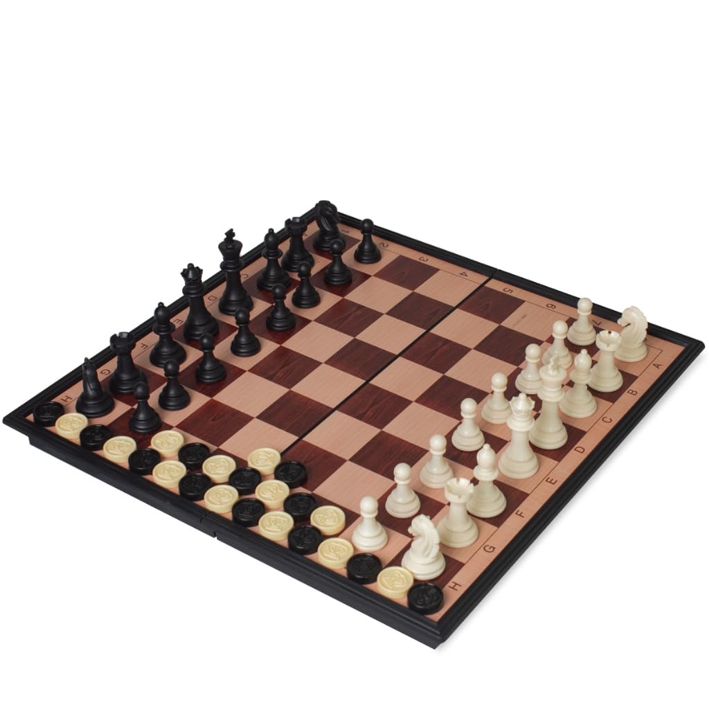 Jogo Xadrez E Dama Tabuleiro Profissional 25X25CM Dobrável Magnético