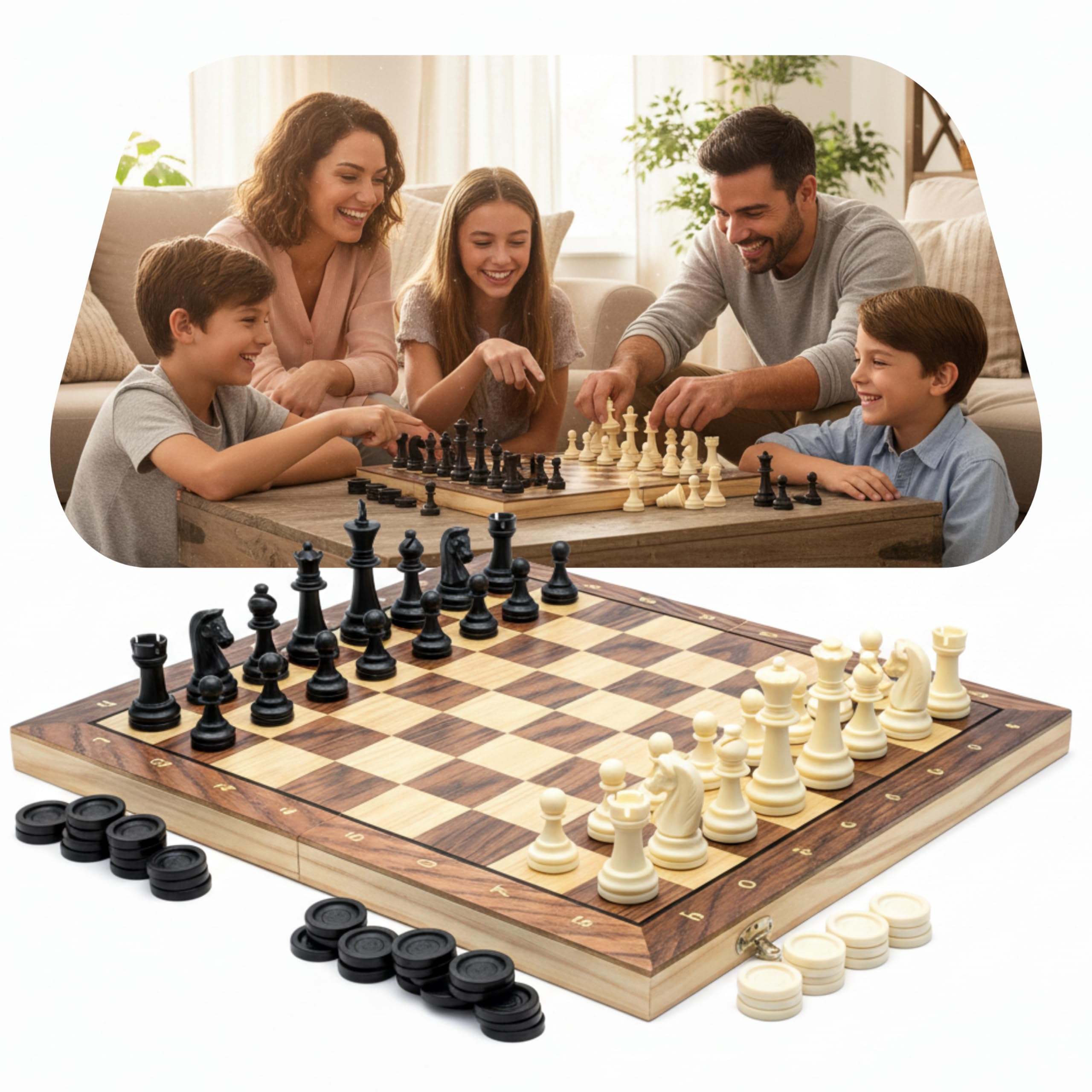 Jogo Xadrez 3 em 1 Magnético com Damas Gamão Tabuleiro Dobrável 39x39 cm | Estilo Estojo Clássico, Profissional Grande Luxo, Peças Resina de Alto Impacto, Recreação Estratégia, Tamanho Extra Grande