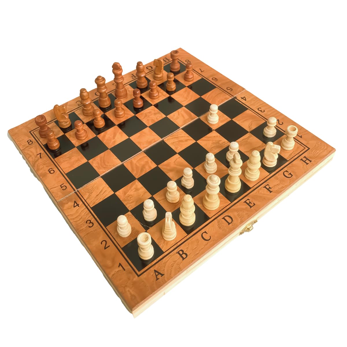 Jogo de Xadrez Tabuleiro Madeira Maleta Dobrável Portátil Brinquedo Educativo Infantil Peças (29 x 29 CM)