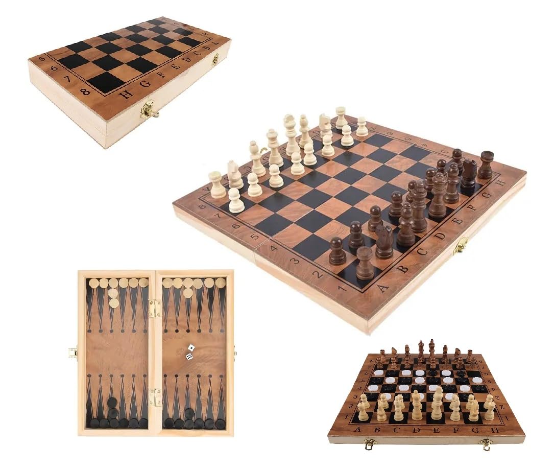 Jogo De Xadrez Madeira 3 Em 1 Xadrez/Dama/Gamão - Tamanho 40x40cm Estojo Dobrável