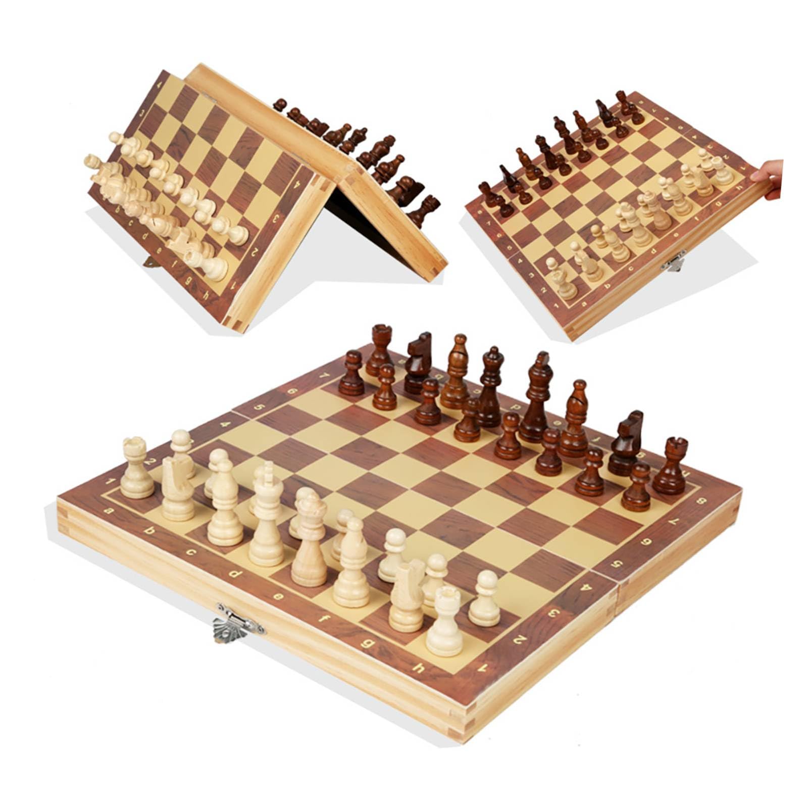 FINYQBET Conjunto de Tabuleiro de Xadrez Magnético Dobrável de Madeira - Peças Magnéticas com Armazenamento, Jogo Portátil para Viagens e Lazer, Ideal para Crianças, Adultos e Famílias, 29x29 cm
