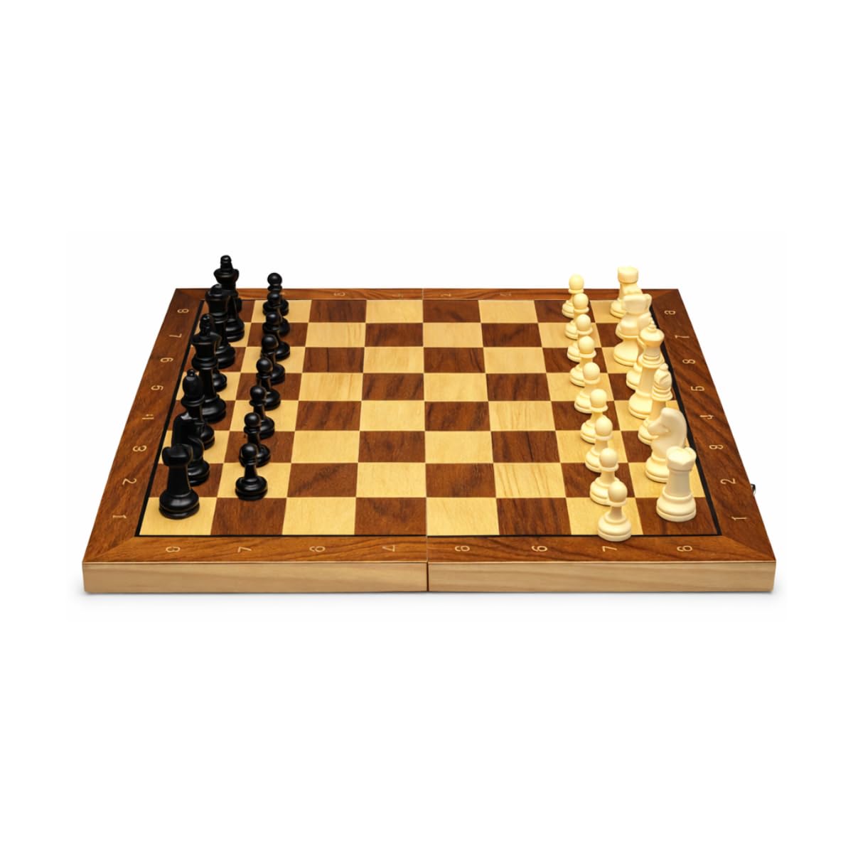 Jogo Xadrez 3 em 1 Gamão e Dama Magnético Dobrável Madeira Premium 34x34cm