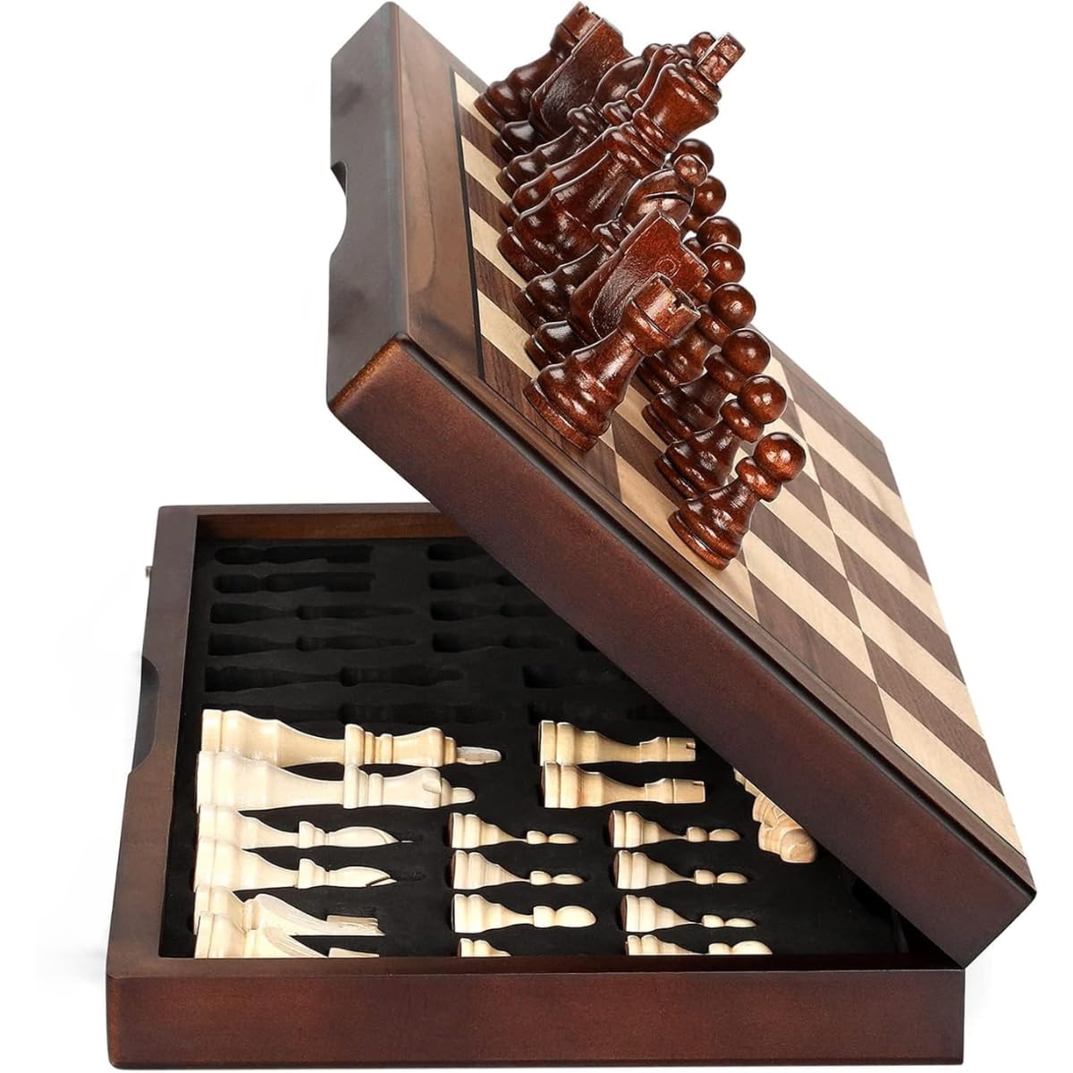 Jogo de Xadrez Magnético em Madeira Premium 39x39cm Dobrável [VALUANCE] | Com Estojo e Rainhas Extras
