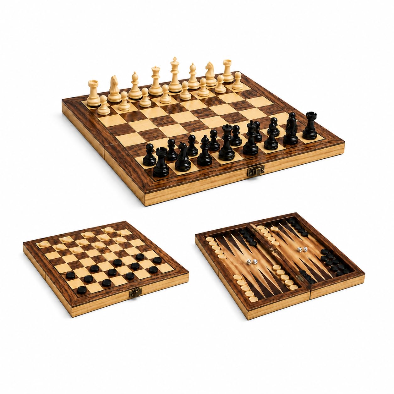 Jogo Xadrez Damas e Gamão 3 em 1 Magnético com Tabuleiro Dobrável 24x24 cm | Para 2 Jogadores,Portátil , Peças de Resina Portátil para Viagens e Família