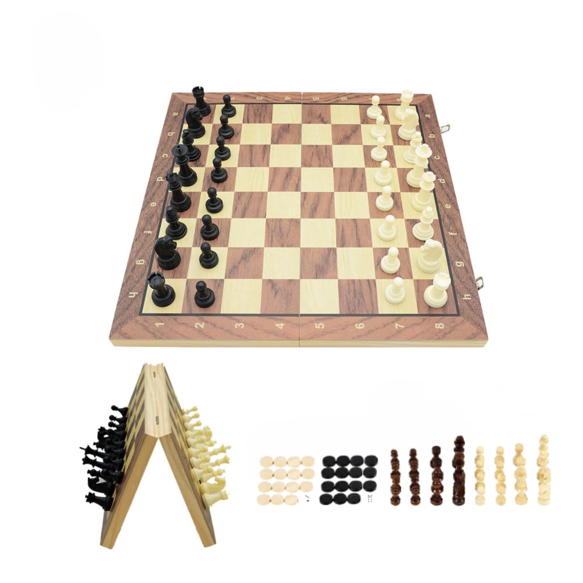 Jogo de Xadrez 3 em 1 Damas e Gamão 24cm Magnético Madeira [VALUANCE]