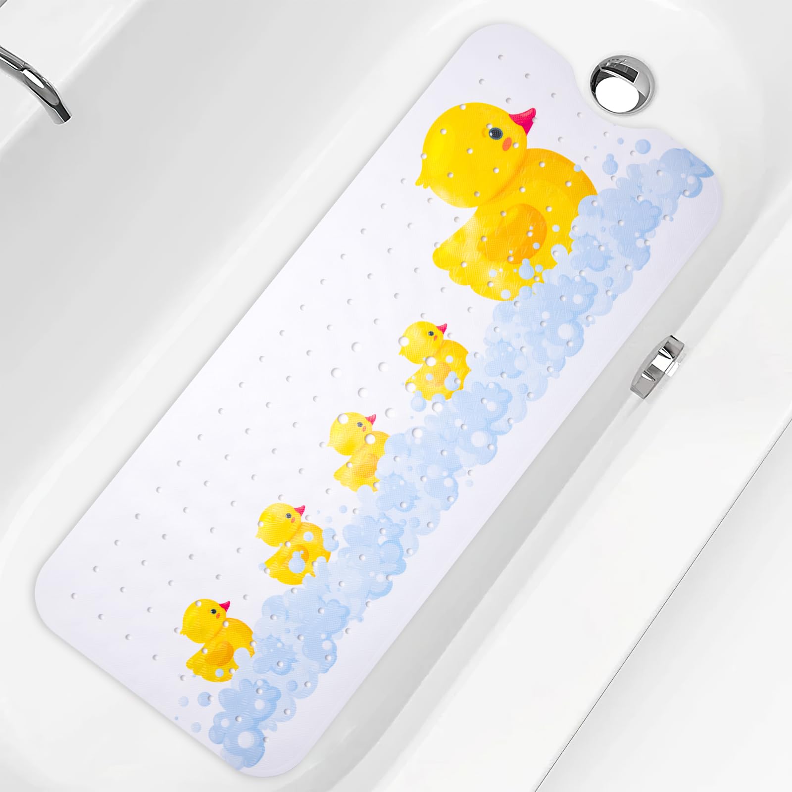 PRATIQUE Tapete de banho infantil antiderrapante, 101 x 40 cm, extra longo, tapete de banheira infantil, oceano, tapete de chuveiro, antiderrapante, com ventosas e orifícios de drenagem, lavável na