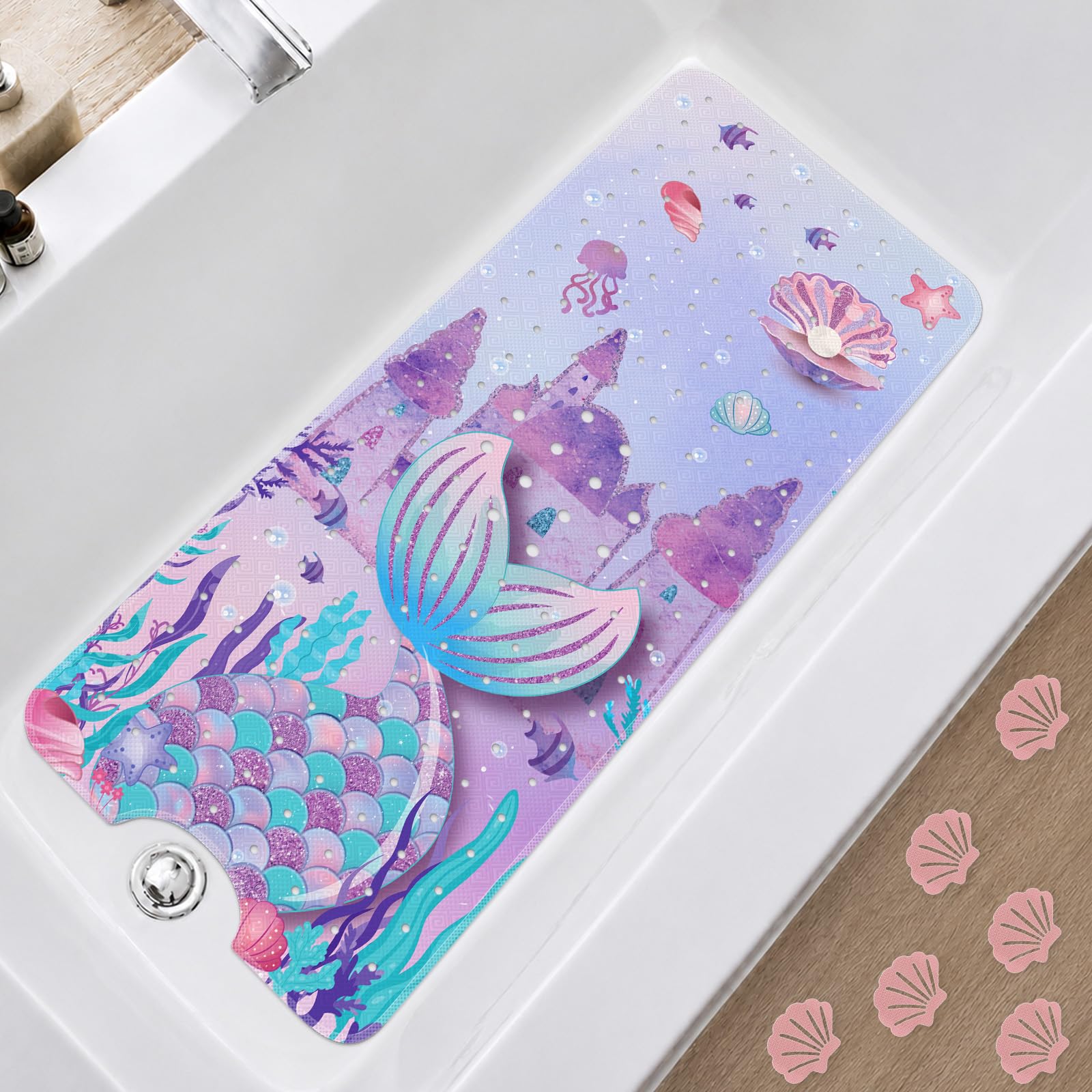 Cinrobiye Tapete de banho antiderrapante para banheira, 101 x 40 cm, tapete de chuveiro com ventosas e orifícios de drenagem, à prova d'água, lavável na máquina