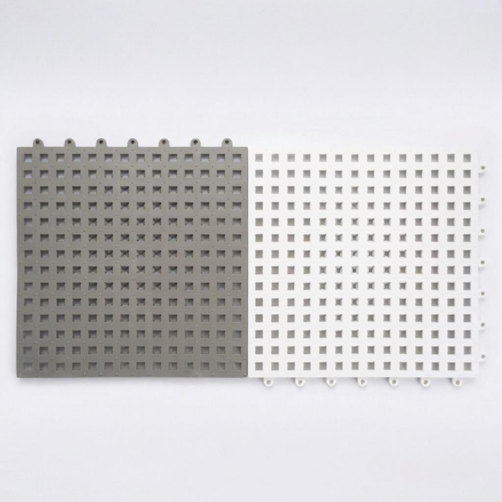 Kit 10 Tapete Piso Estrado Antiderrapante 30x30cm Box Banheiro Piscina Modular Drenante Chuveiro Área Molhada Encaixe (Cinza e Branco)