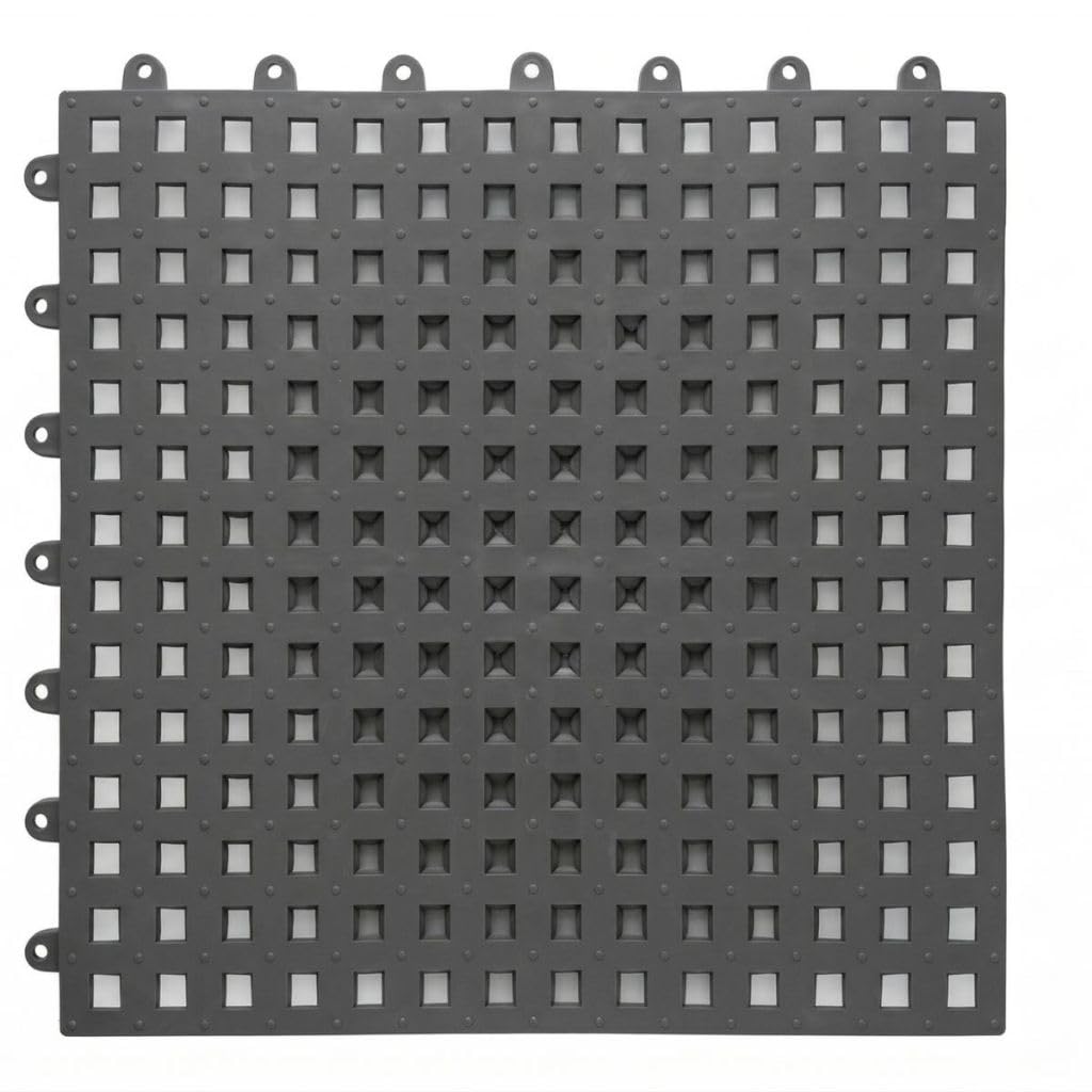 Kit Tapete Modular Antiderrapante 30x30cm com Encaixe, Piso Estrado Drenante para Box Banheiro(Cinza,Kit 10 - Box Grande)