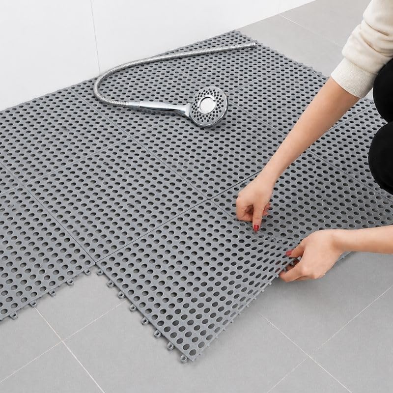 Kit 6 Tapetes Modulares PVC 30 x 30 cm Banheiro Antiderrapante(Cinza) | Kit com 6 placas modulares de PVC, cada uma com 30 x 30 x 1,3 cm, para box, banheiro, sauna e vestiário