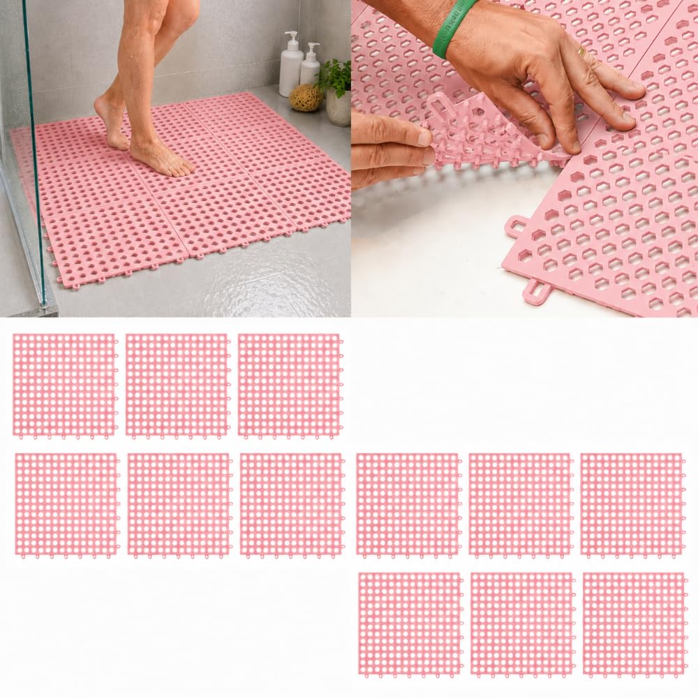 Kit Tapetes Antiderrapantes para Banho Box Banheiro (Kit 12 Rosa)