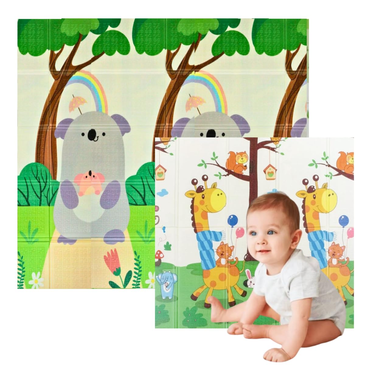 Tapete de Atividades Infantil Térmico Tatame Para Bebê Infantil Dobrável Dupla Face Educativo Emborrachado Antiderrapante Tapete Infantil de Proteção. Fácil de Transportar e Guardar, Util em Quarto, Sala, Escola, Berçarios, Parques (1,80x1,50) Grande (Unicórnio / Aviador)